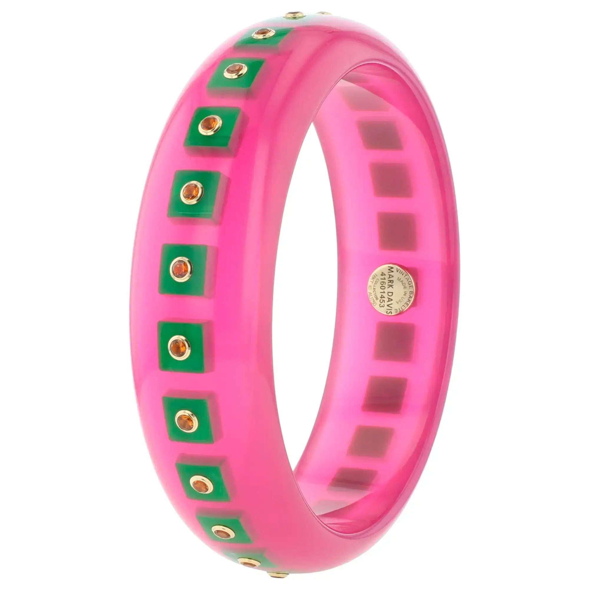 Katherine Bangle | Orchid pink bakelite with inlay and stones.