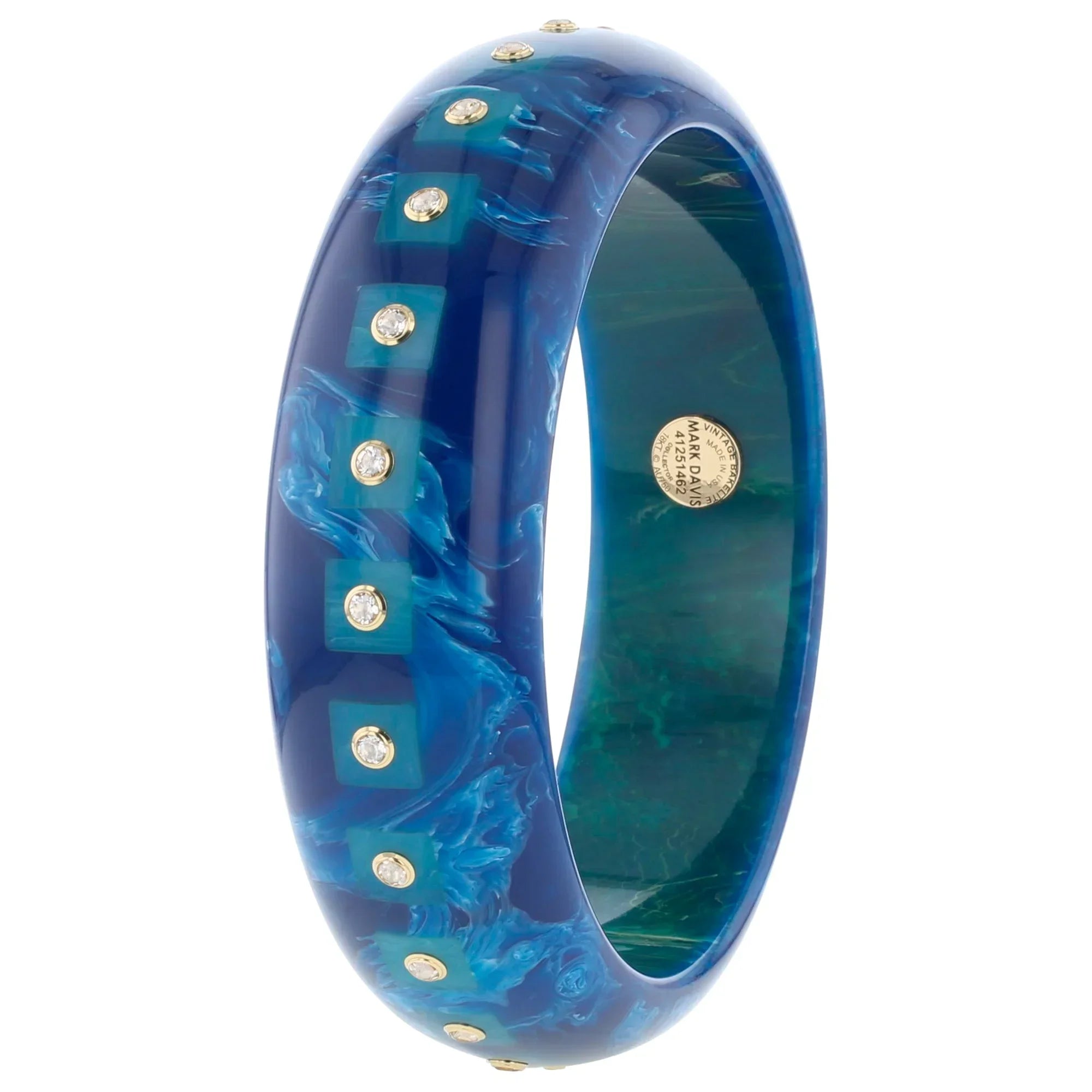 Katherine Bangle | Cerulean blue bakelite with inlay and stones. 