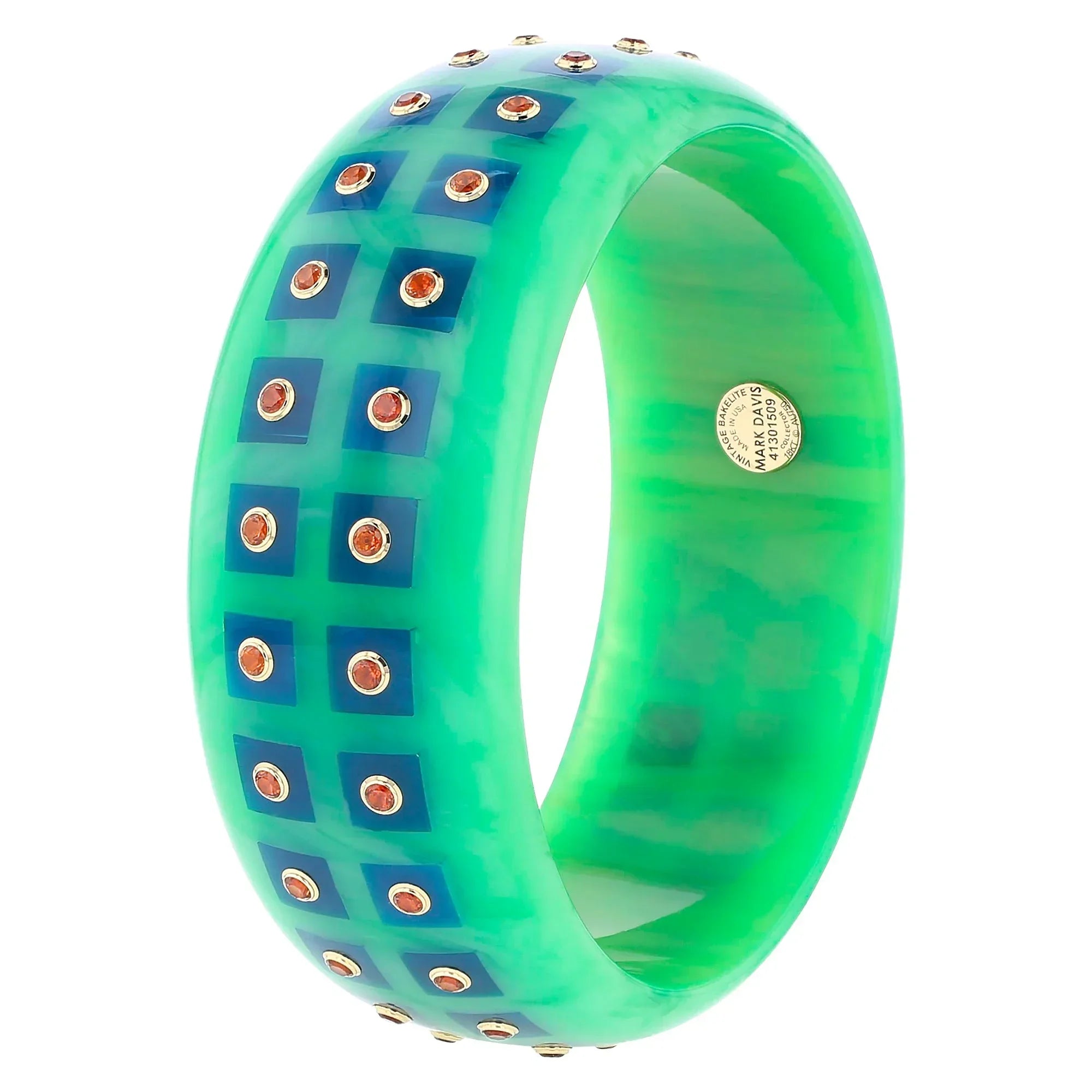 Katherine Bangle | Seafoam green bakelite with inlay and stones.