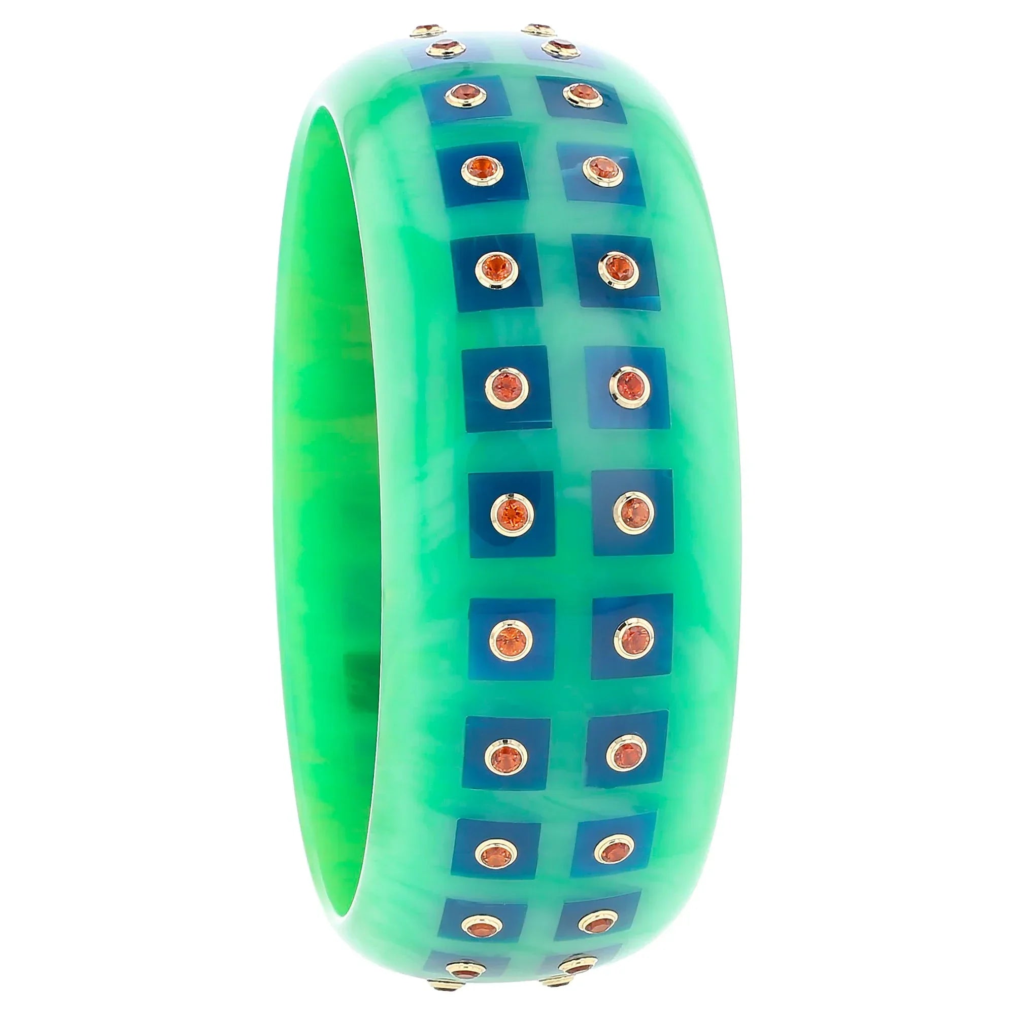 Katherine Bangle | Seafoam green bakelite with inlay and stones.