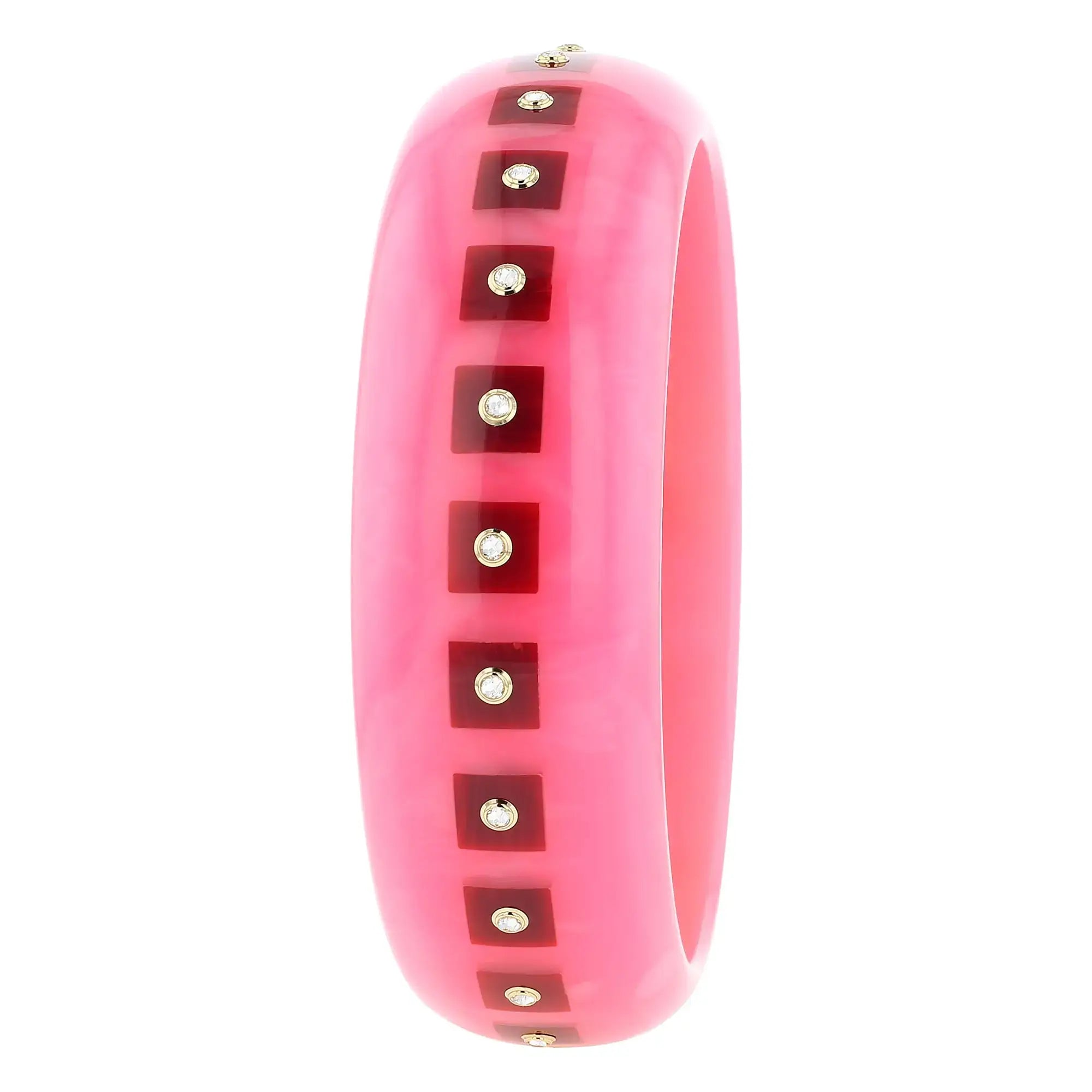 Katherine bangle | Blush pink bakelite with inlay and stones.