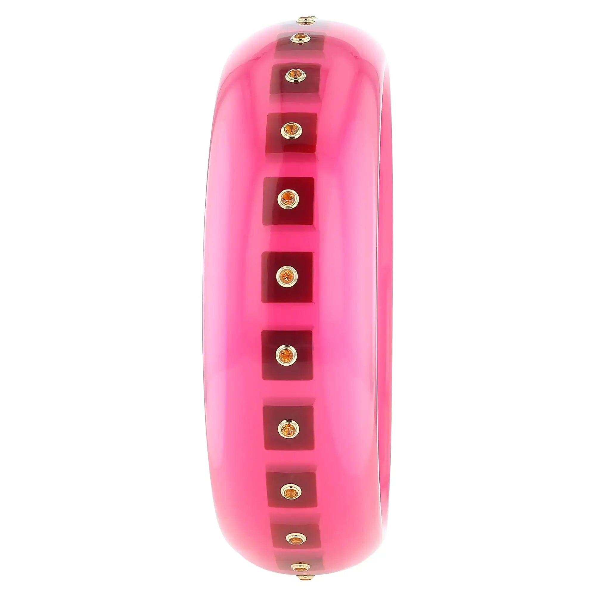 Katherine Bangle | Rose pink bakelite with inlay and stones.