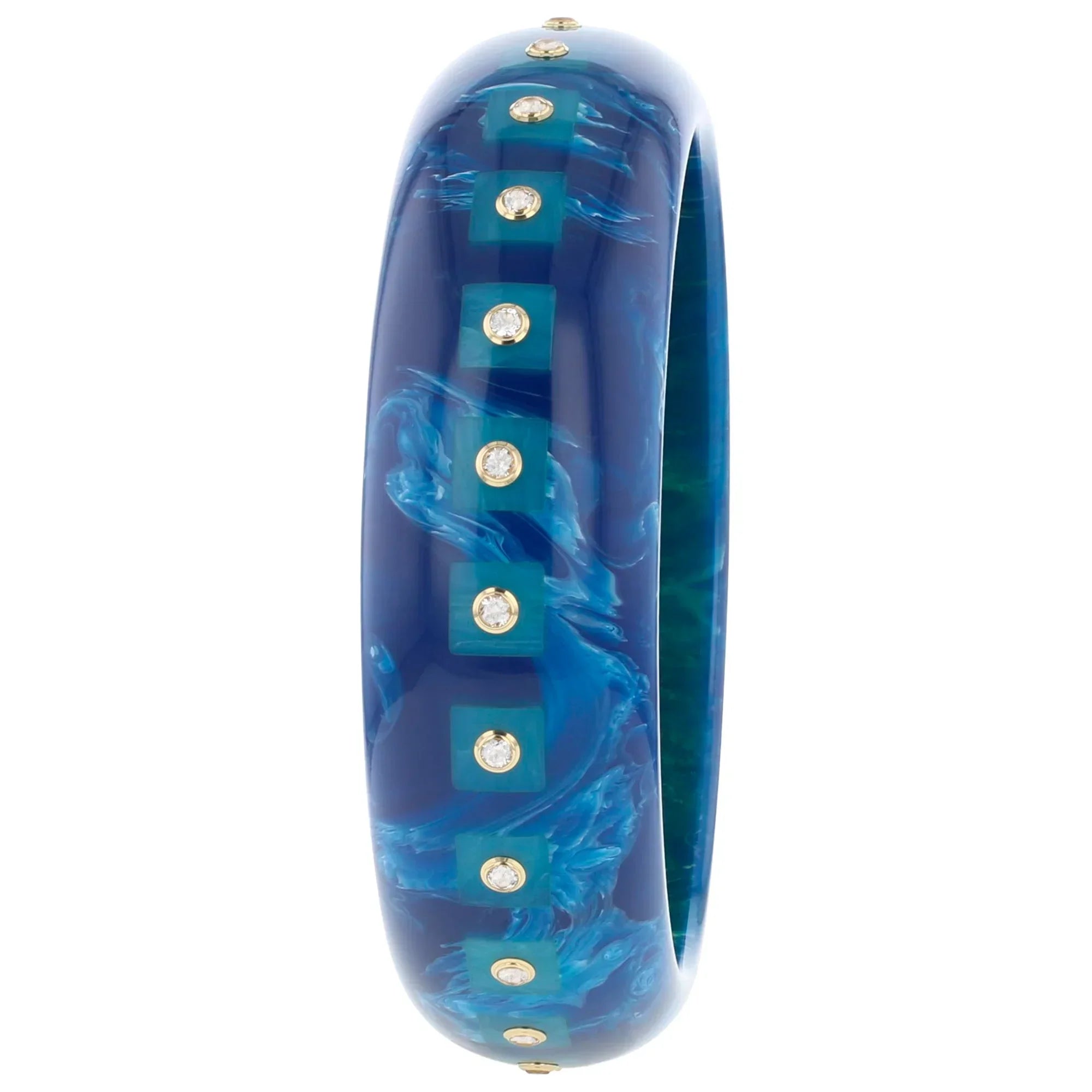 Katherine Bangle | Cerulean blue bakelite with inlay and stones. 
