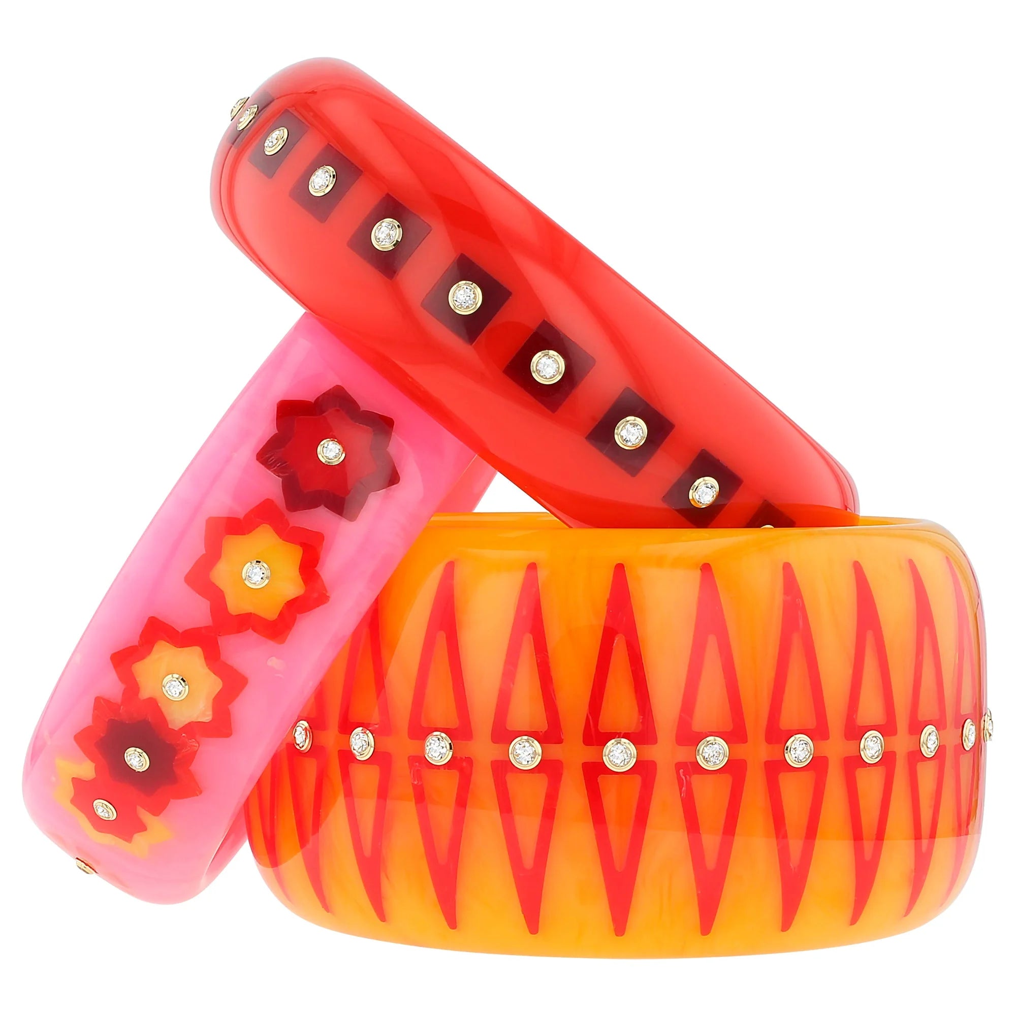 Katherine Bangle | Bakelite with inlay and stones. 