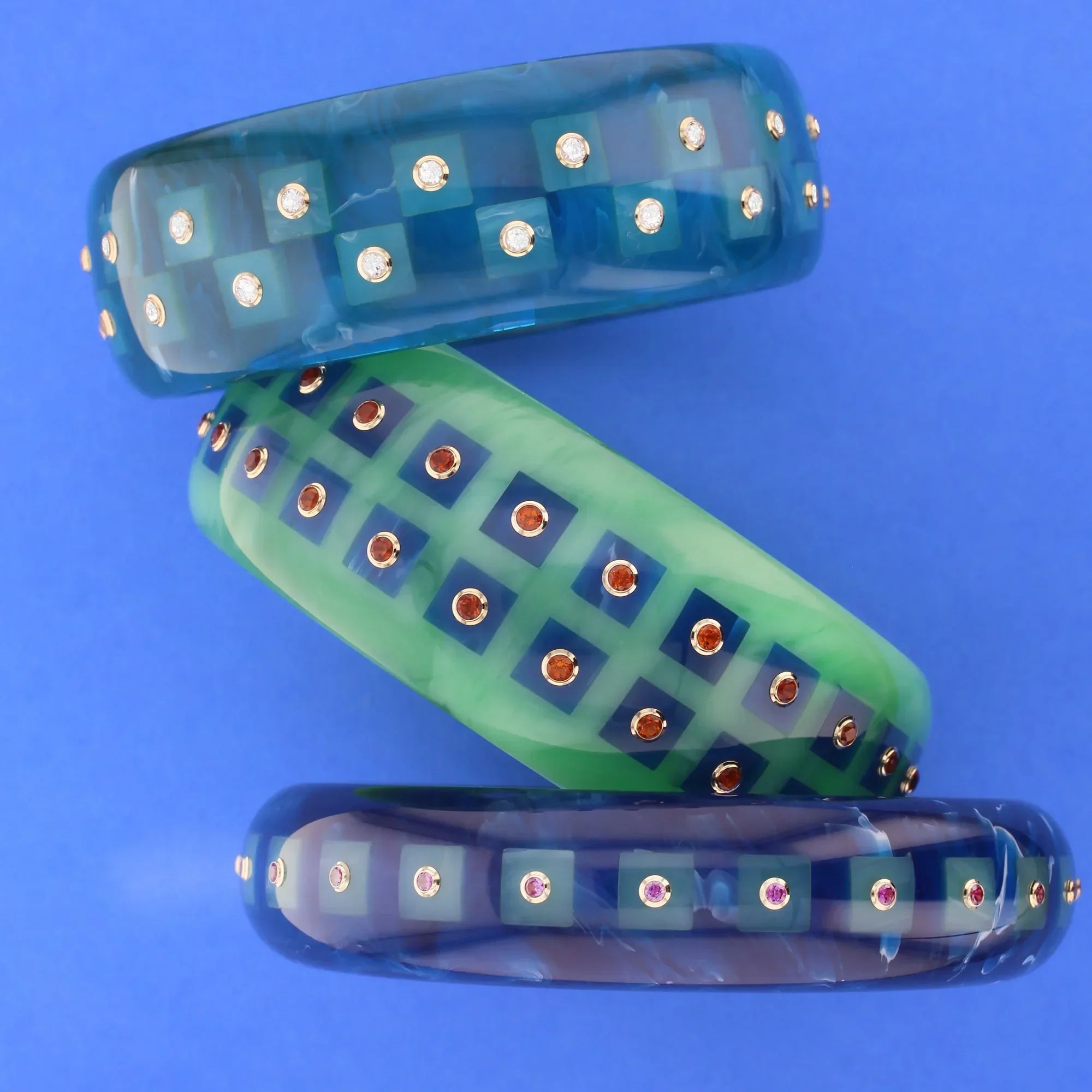 Katherine Bangle | Seafoam green bakelite with inlay and stones.