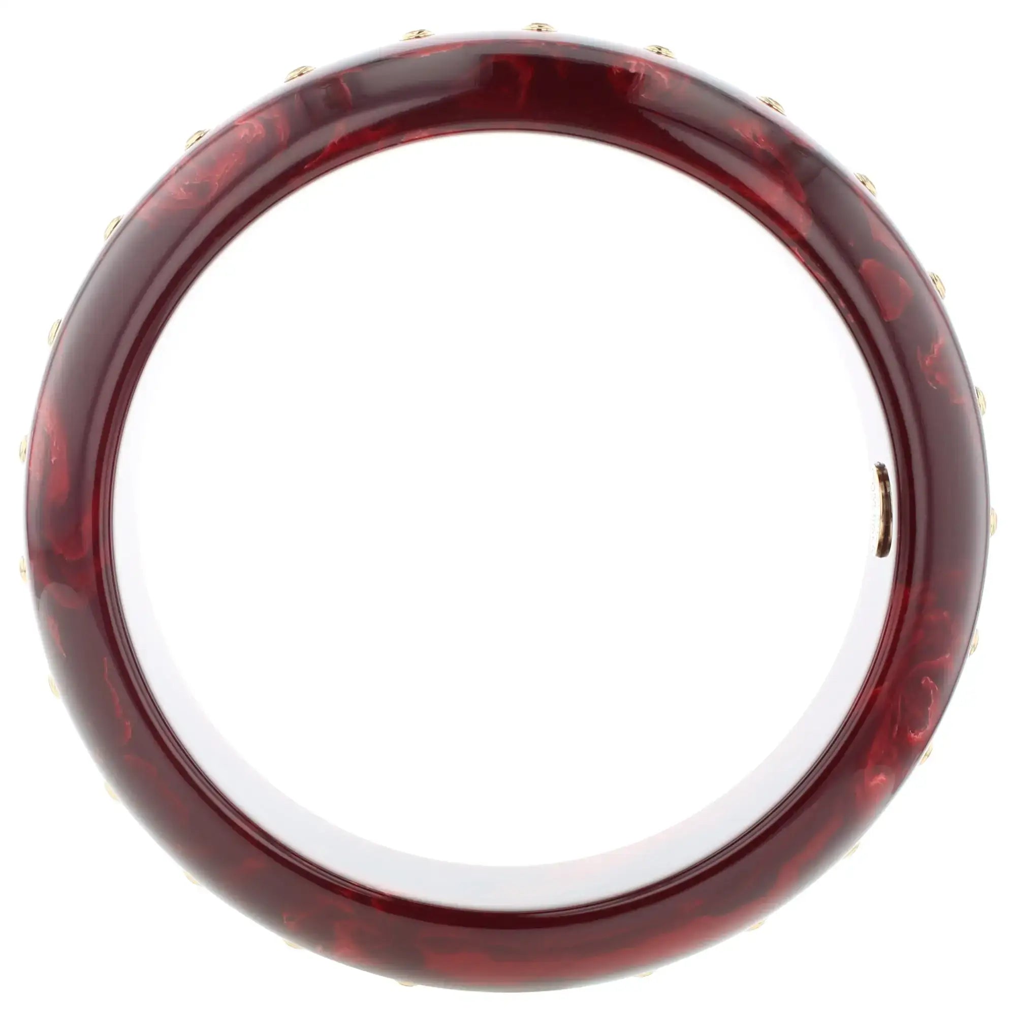 Katherine Bangle | Rich burgundy bakelite with inlay and stones.
