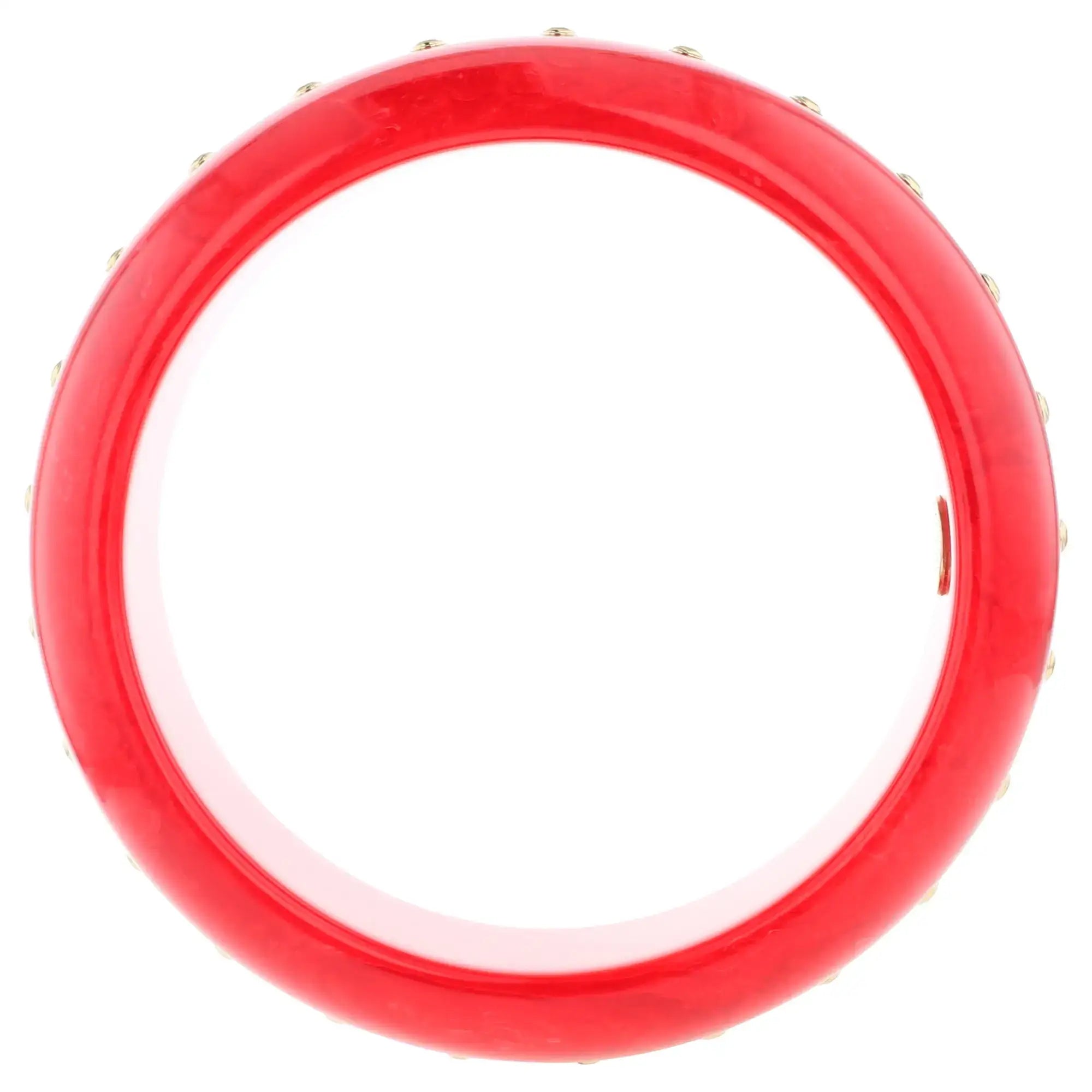 Katherine Bangle | Tart red bakelite with inlay and stones.