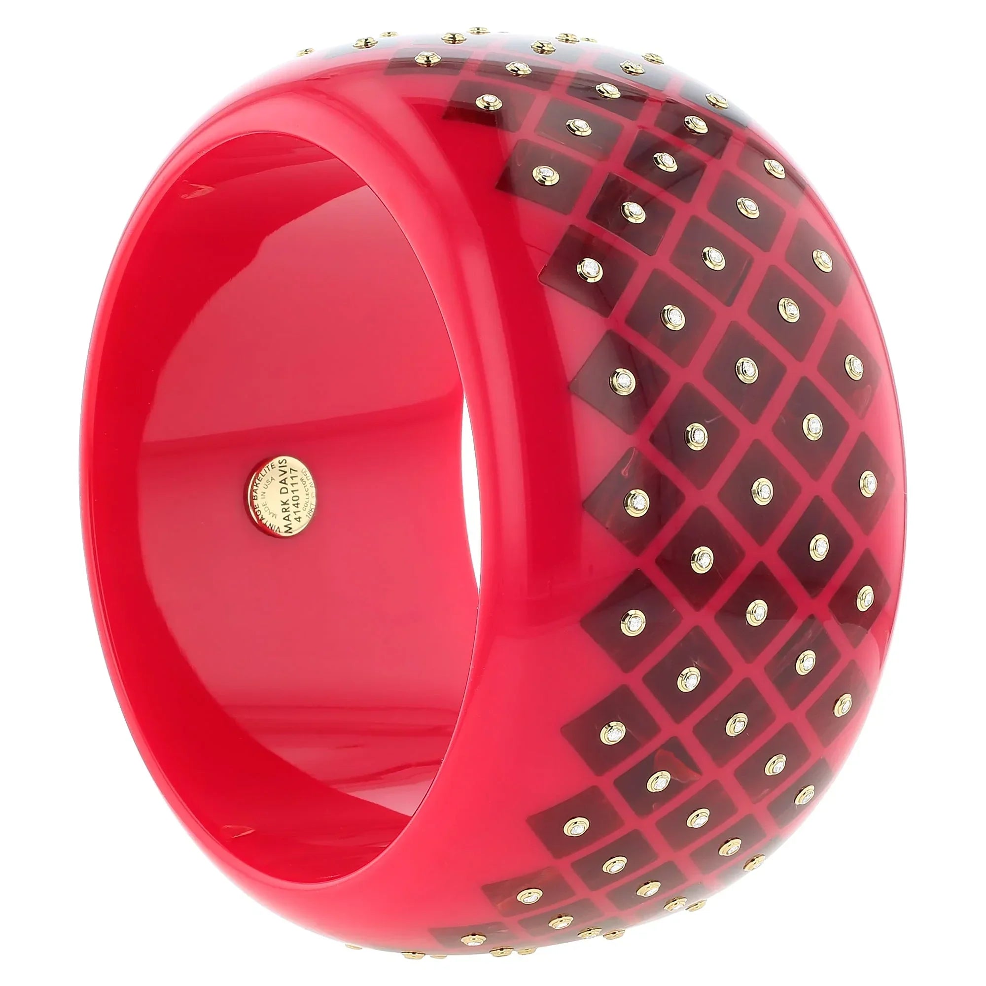 Kavi Bangle | Rich red bakelite with inlay and stones.