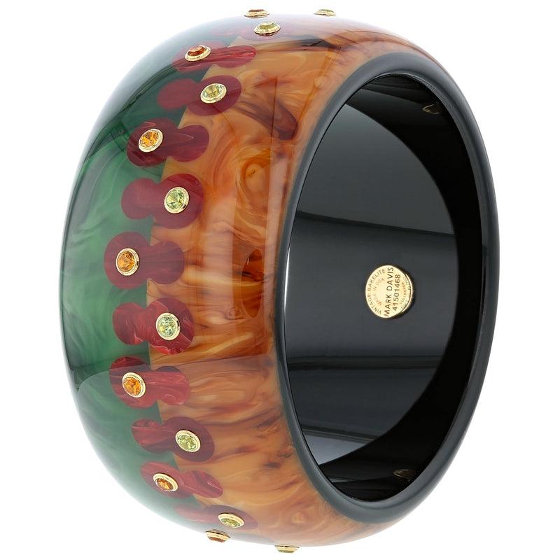 Kenny bangle | Joined bangles stitched with double lobe motifs, with inlay and stones.