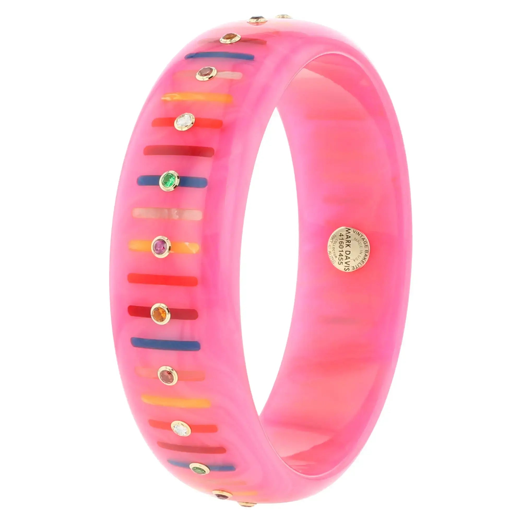 Lenora Bangle | Bakelite with pinstripe inlay and stones.