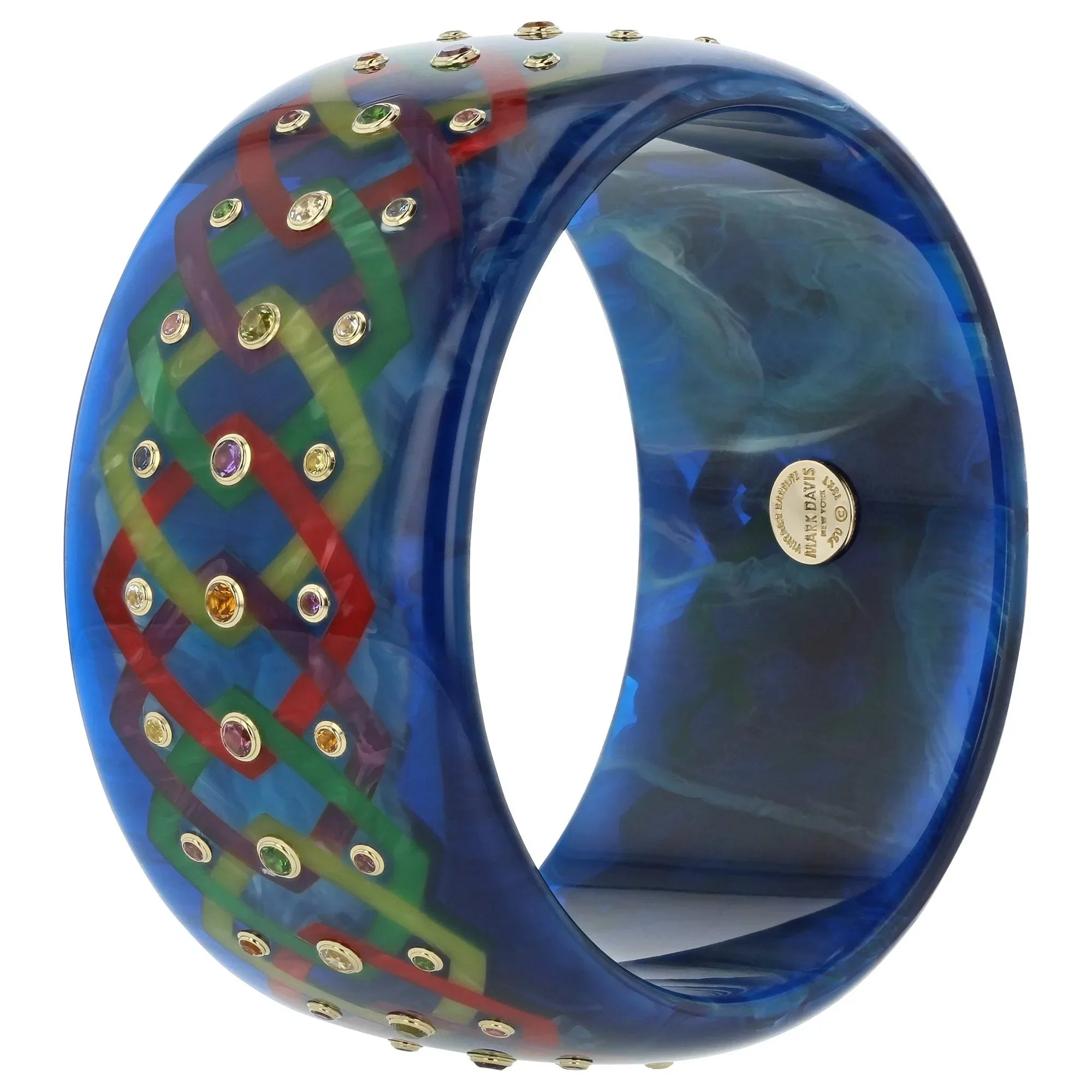 Lattice Bangle | Overlapping lattice design bakelite bangle with inlay and stones.