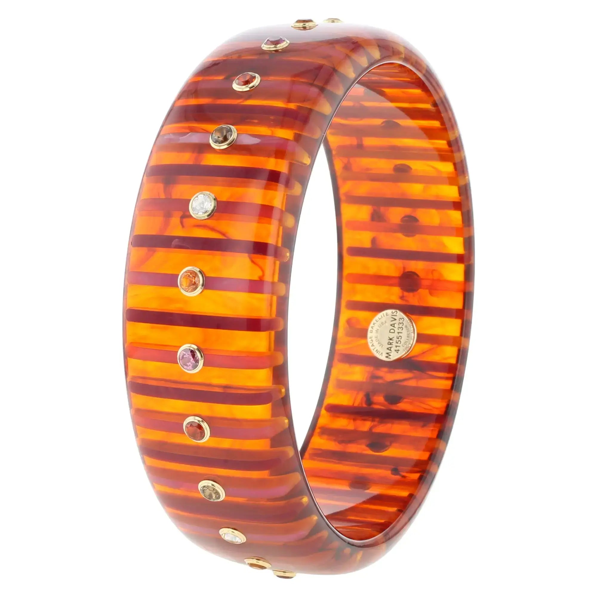 Lenora Bangle | Tortoiseshell blonde bakelite with inlay and stones.