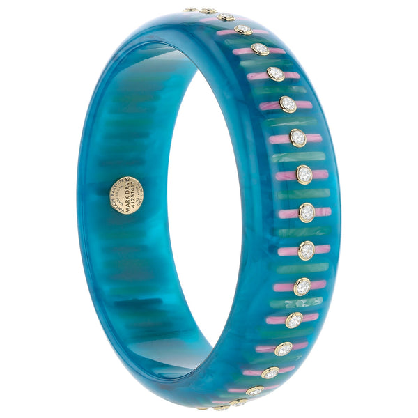 Lenora Bangle | Bakelite bangle with parallel line inlay and stones.