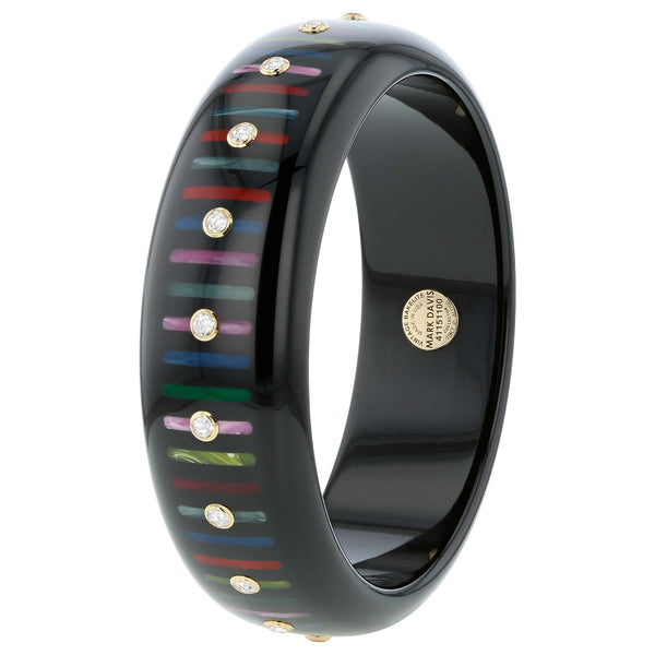 Lenora Bangle | Bakelite bangle with colorful stripe inlay and stones.