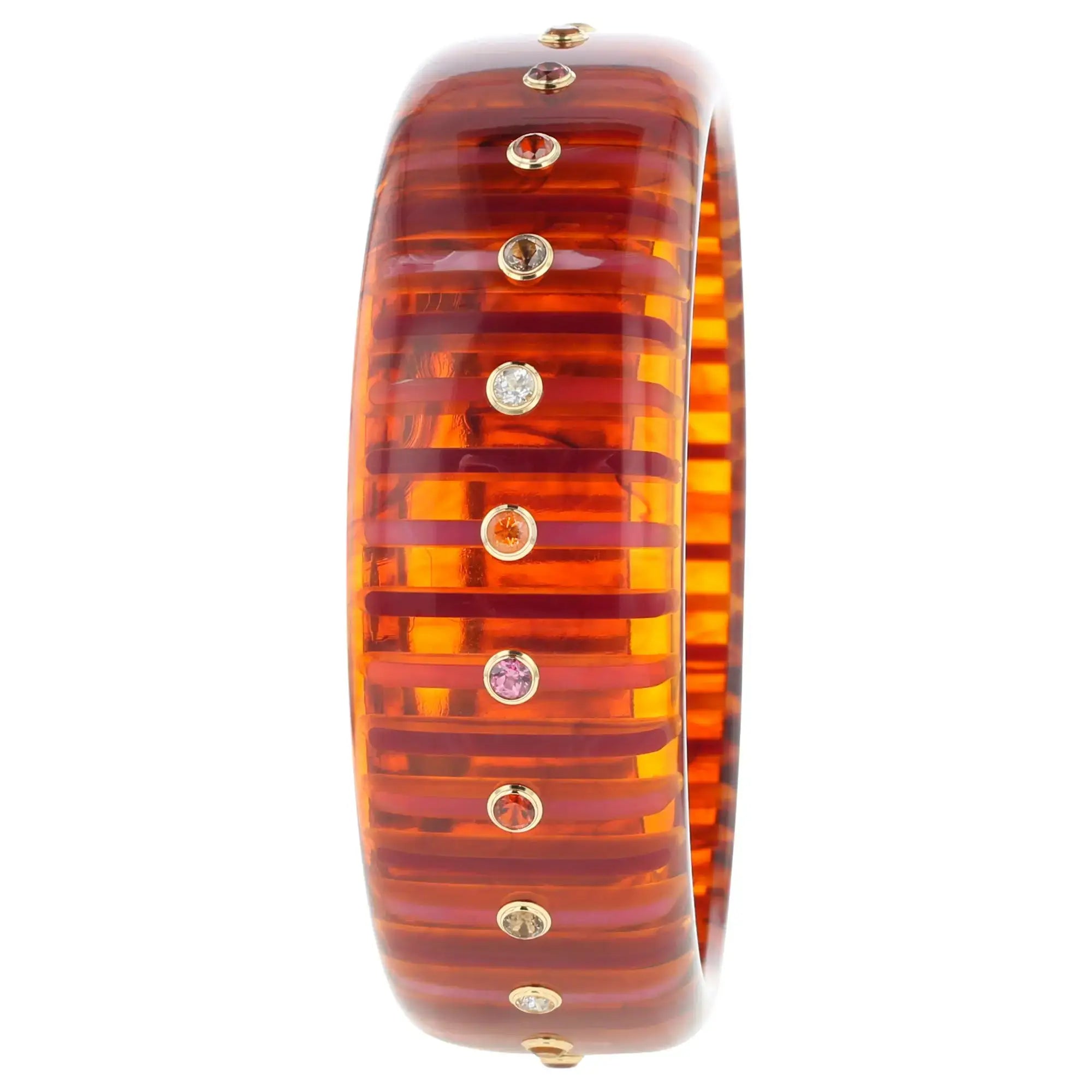 Lenora Bangle | Tortoiseshell blonde bakelite with inlay and stones.