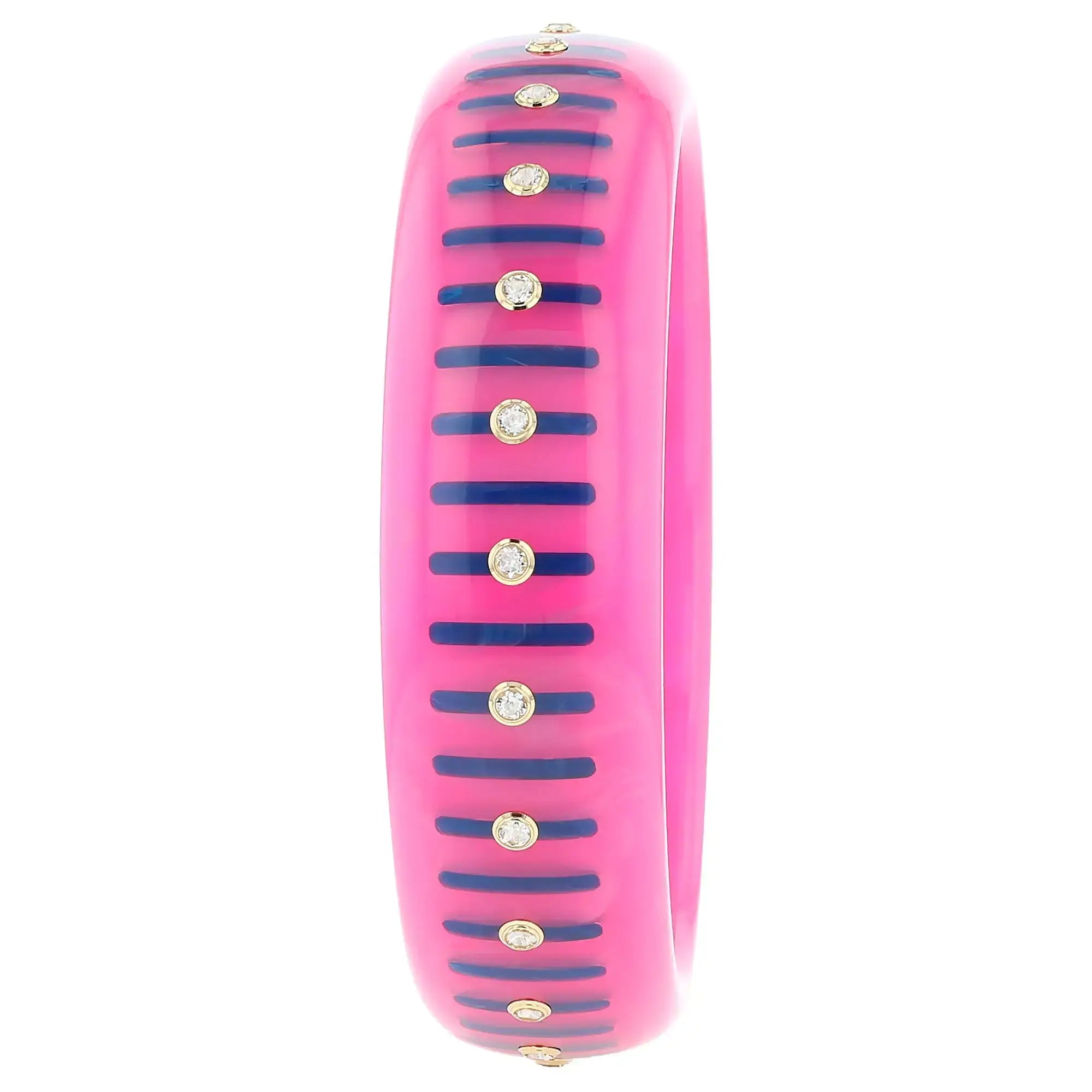 Lenora Bangle | Carnation pink bakelite with inlay and stones.