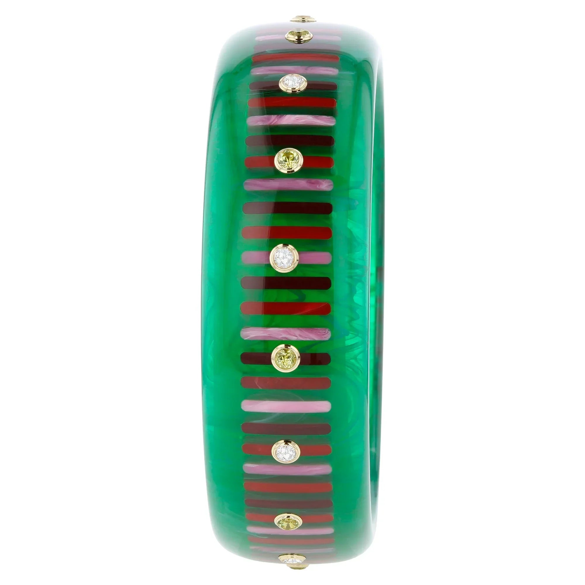 Lenora Bangle | Bakelite with inlay stripes and stones