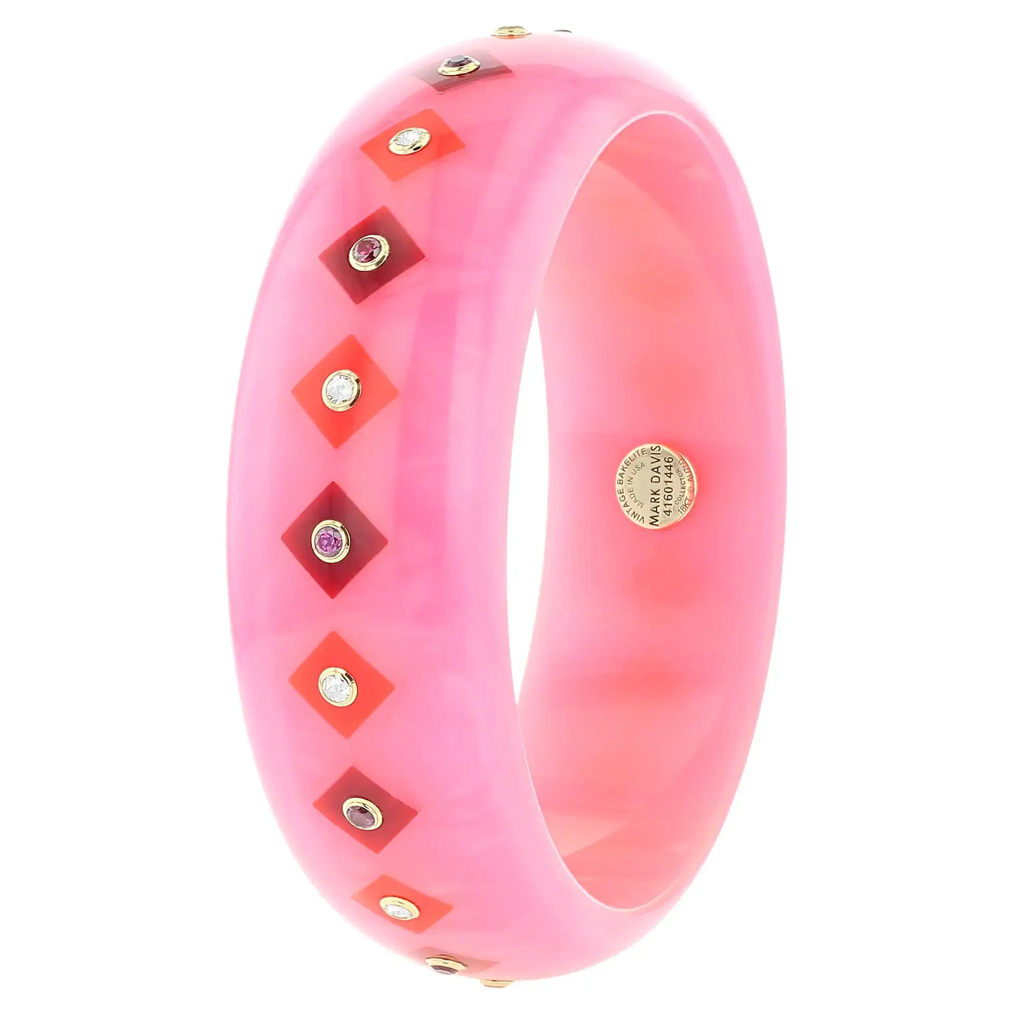 Lia Bangle | Ballerina pink bakelite with inlay and stones.