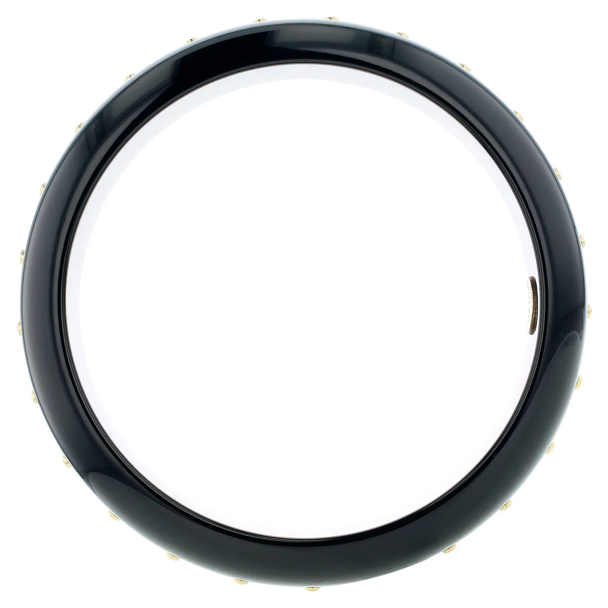 Lia Bangle | Jet black bakelite with inlay and stones. 