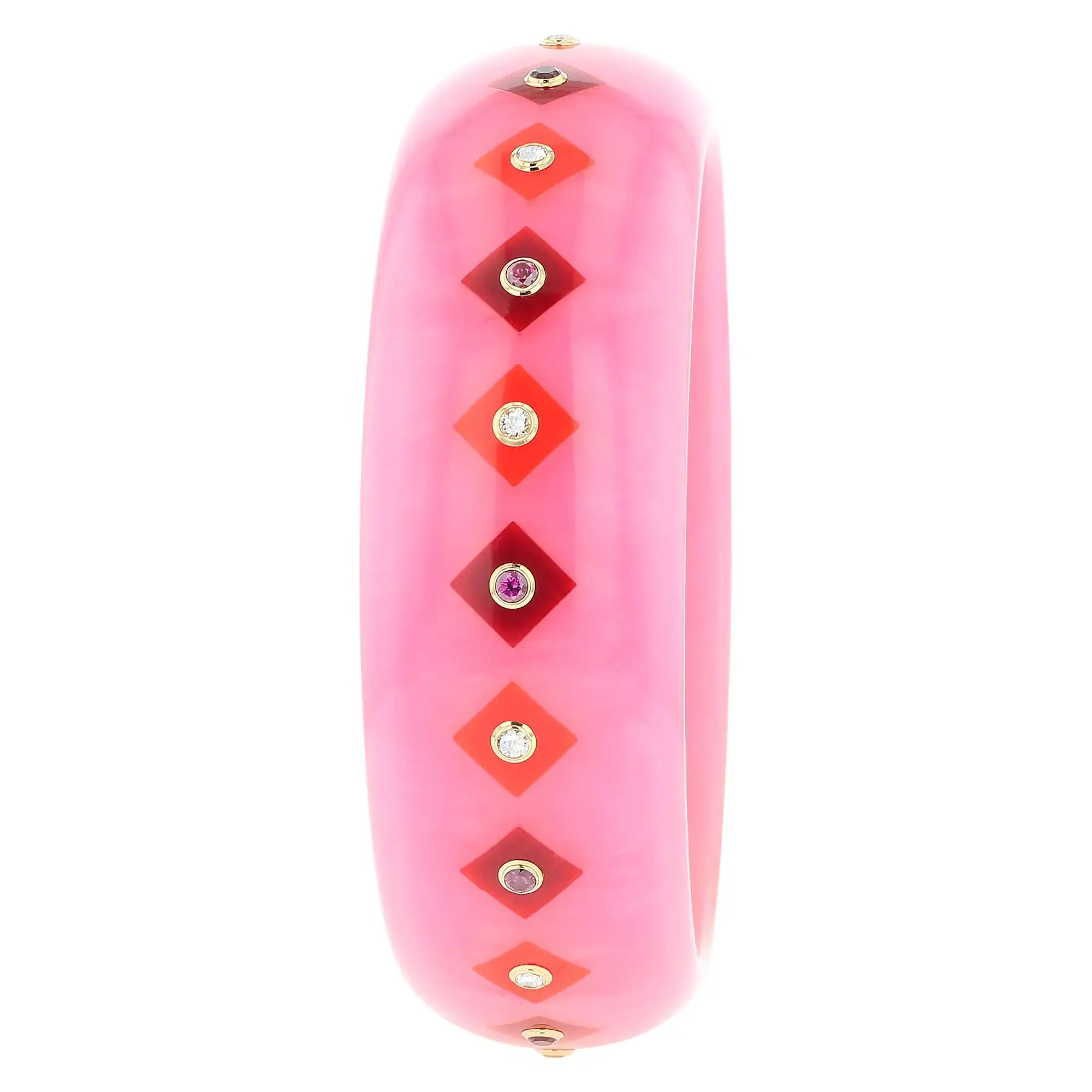 Lia Bangle | Ballerina pink bakelite with inlay and stones.