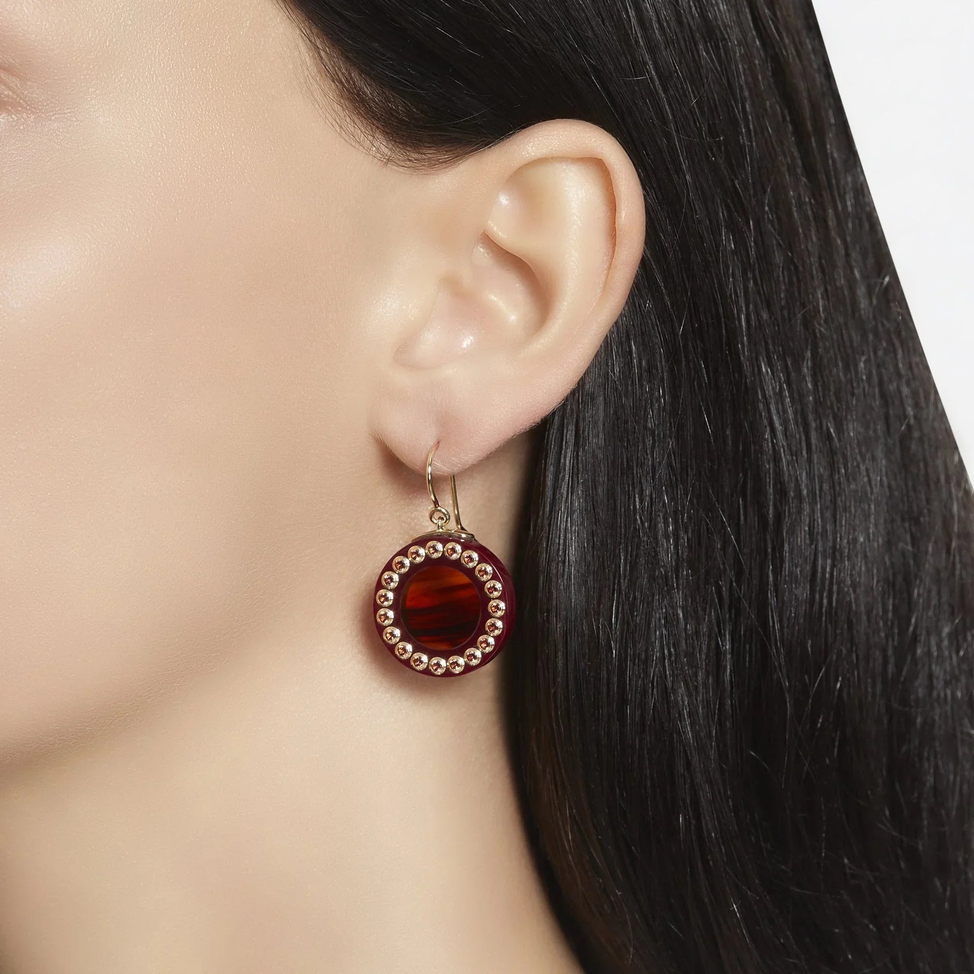 Lily Earrings | Bakelite earrings framed by a circle of stones.