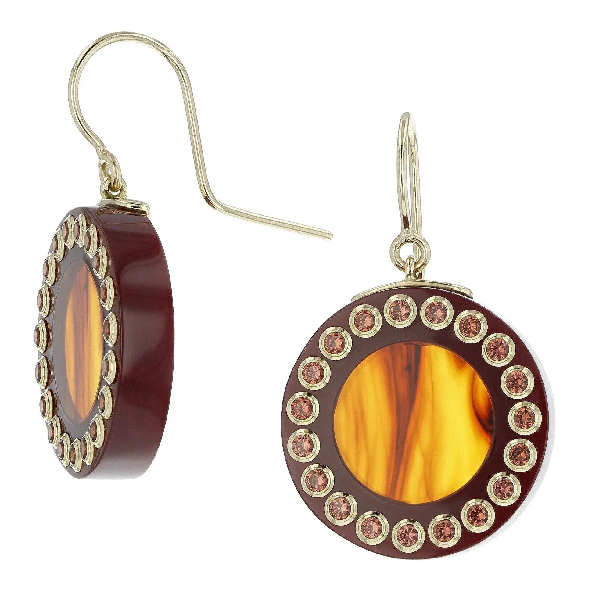 Lily Earrings | Bakelite earrings framed by a circle of stones.