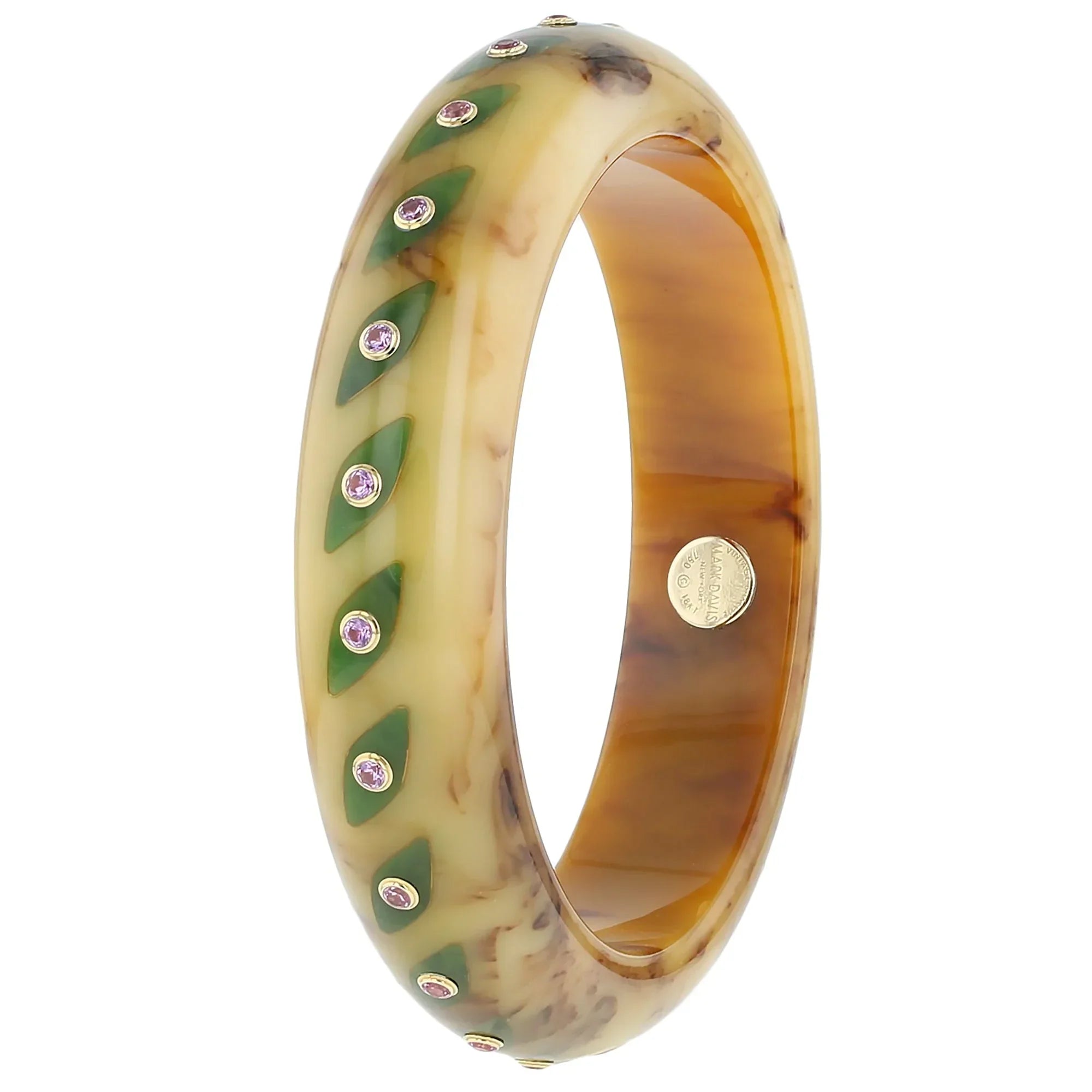 Linden Bangle | Cream beige bakelite with inlay and stones.