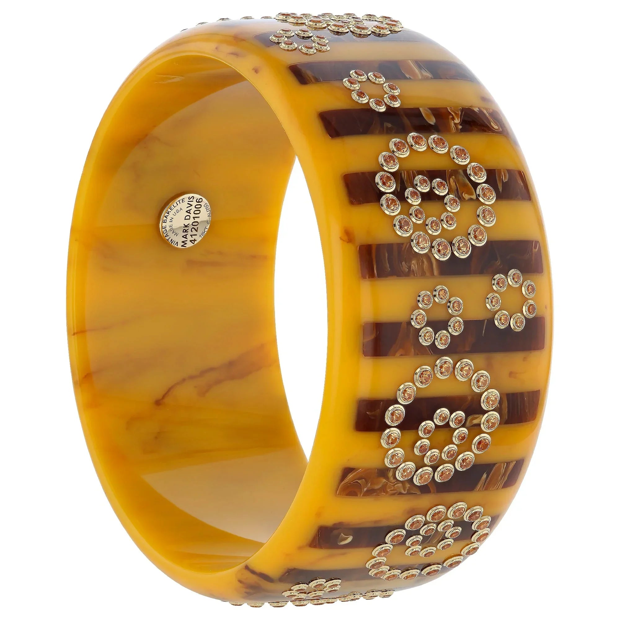 Linea Echo Bangle | Rich brown bakelite with inlay and stones. 