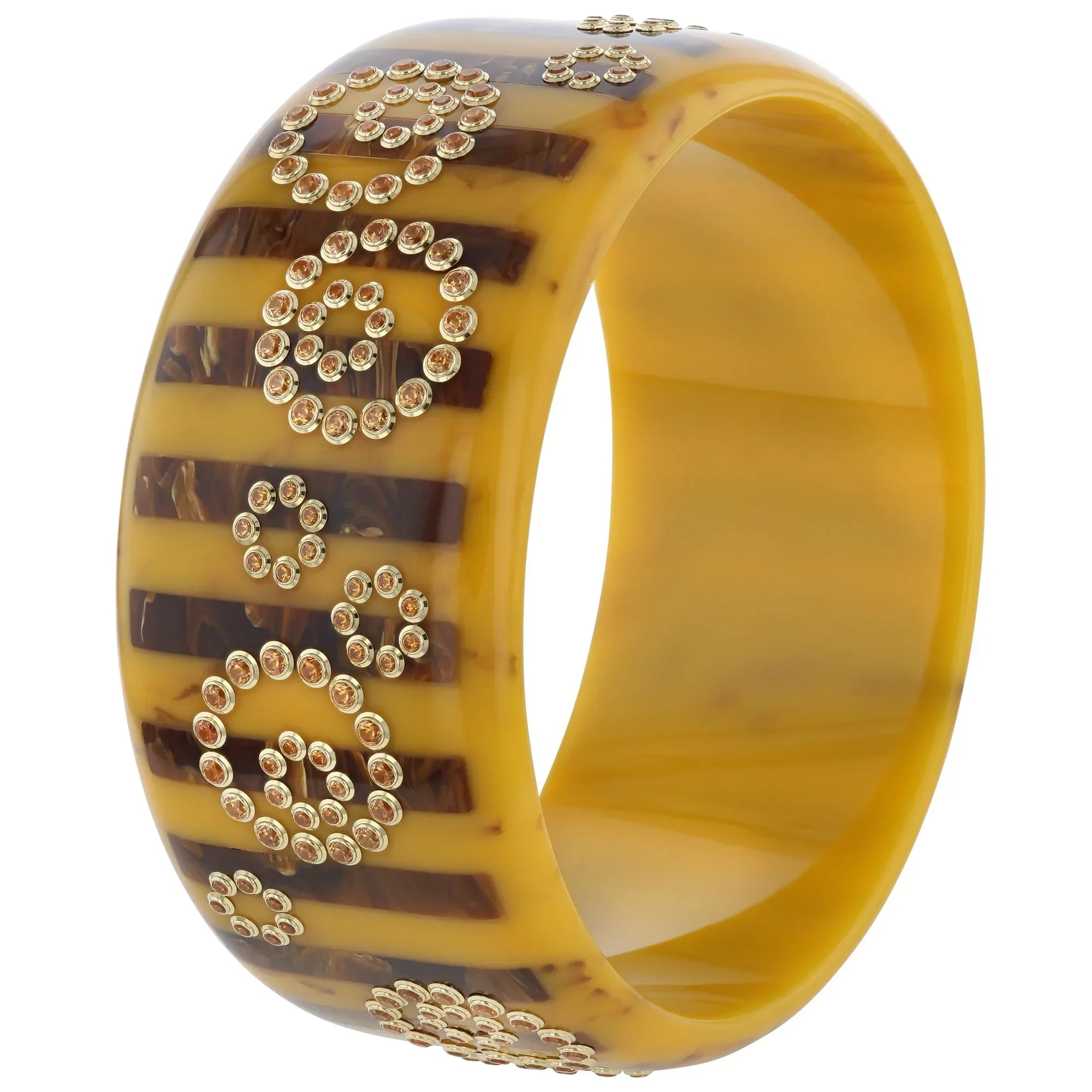 Linea Echo Bangle | Rich brown bakelite with inlay and stones. 