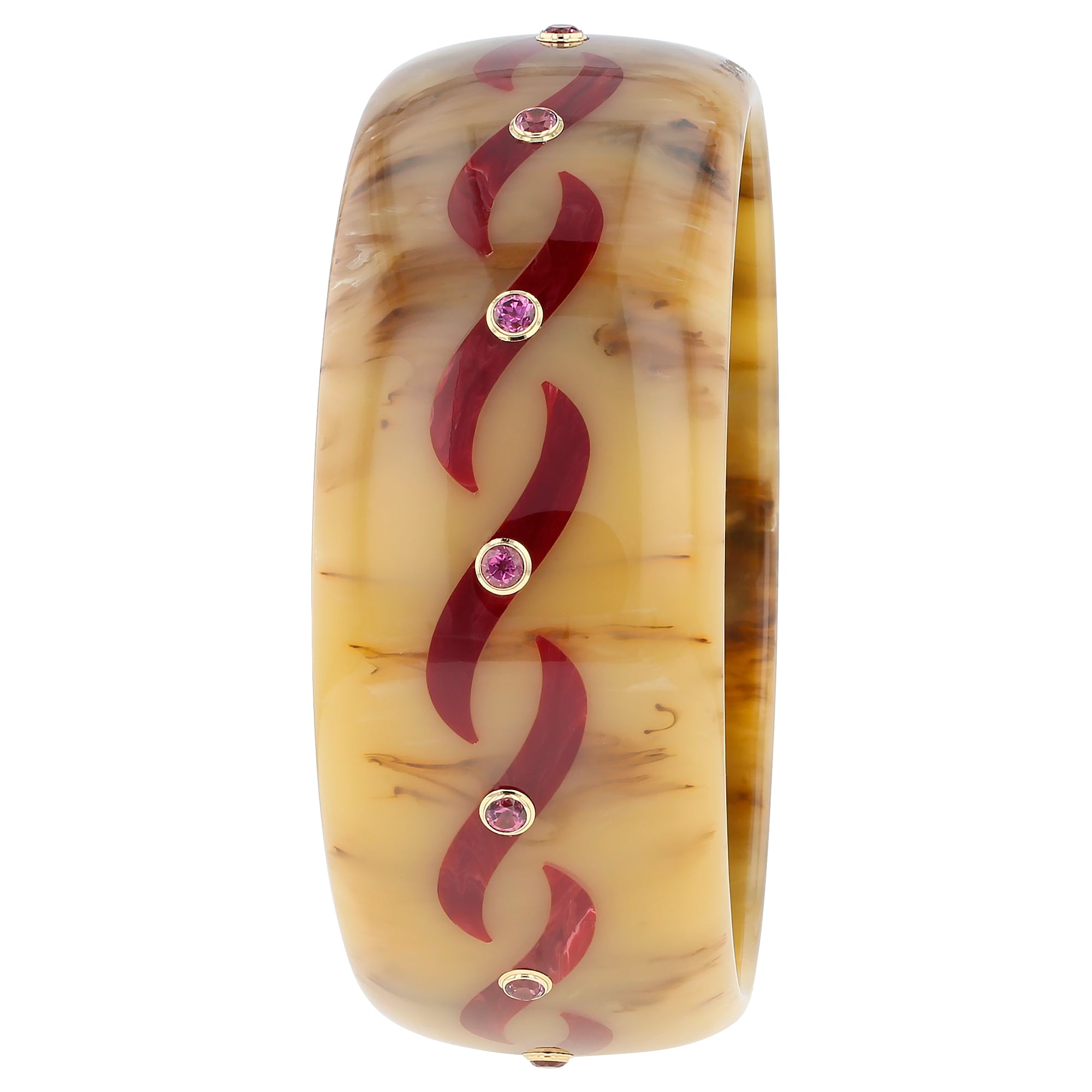 Mabyn Bangle | Bakelite with inlay and stones. 