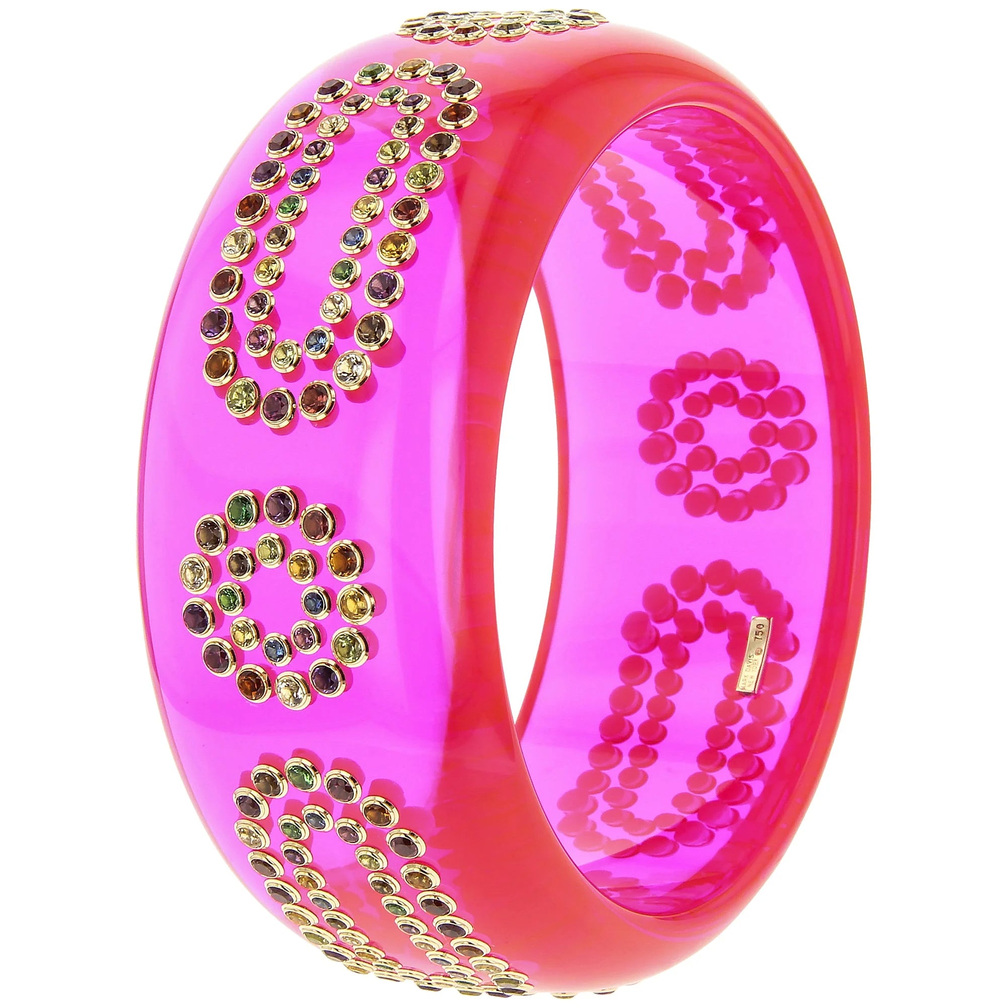 Machi Bangle | Saturated pink bakelite with stones. 