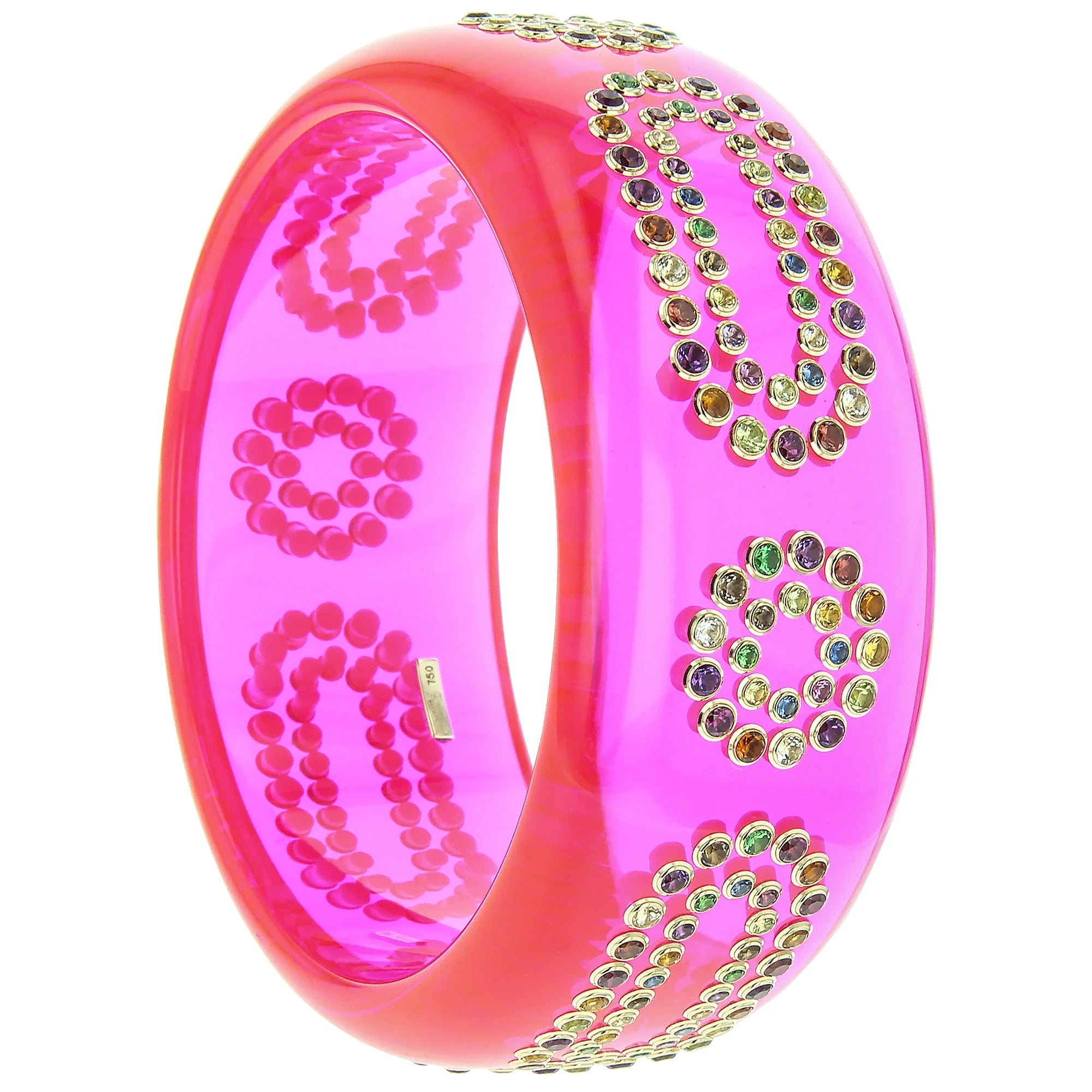 Machi Bangle | Saturated pink bakelite with stones. 