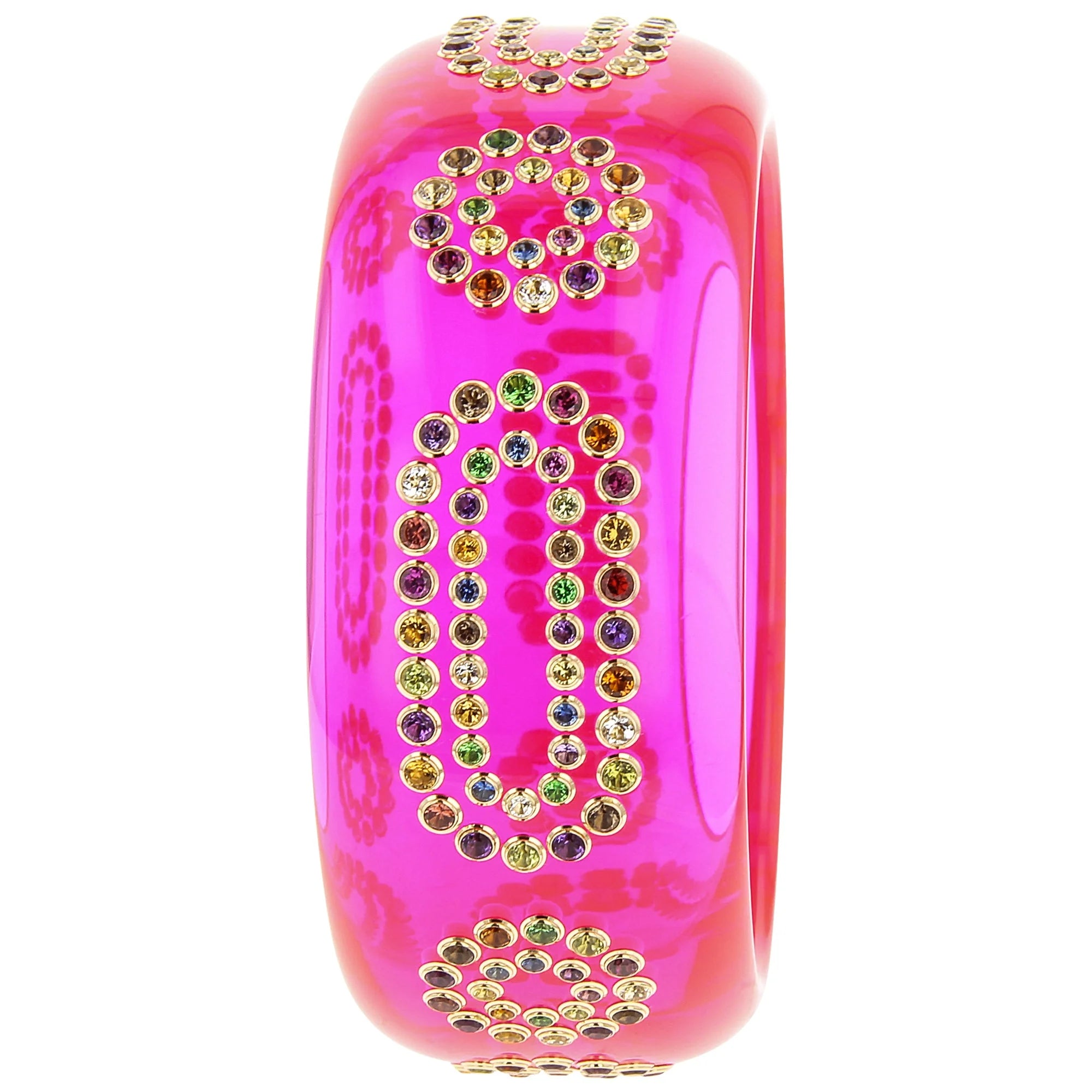 Machi Bangle | Saturated pink bakelite with stones. 