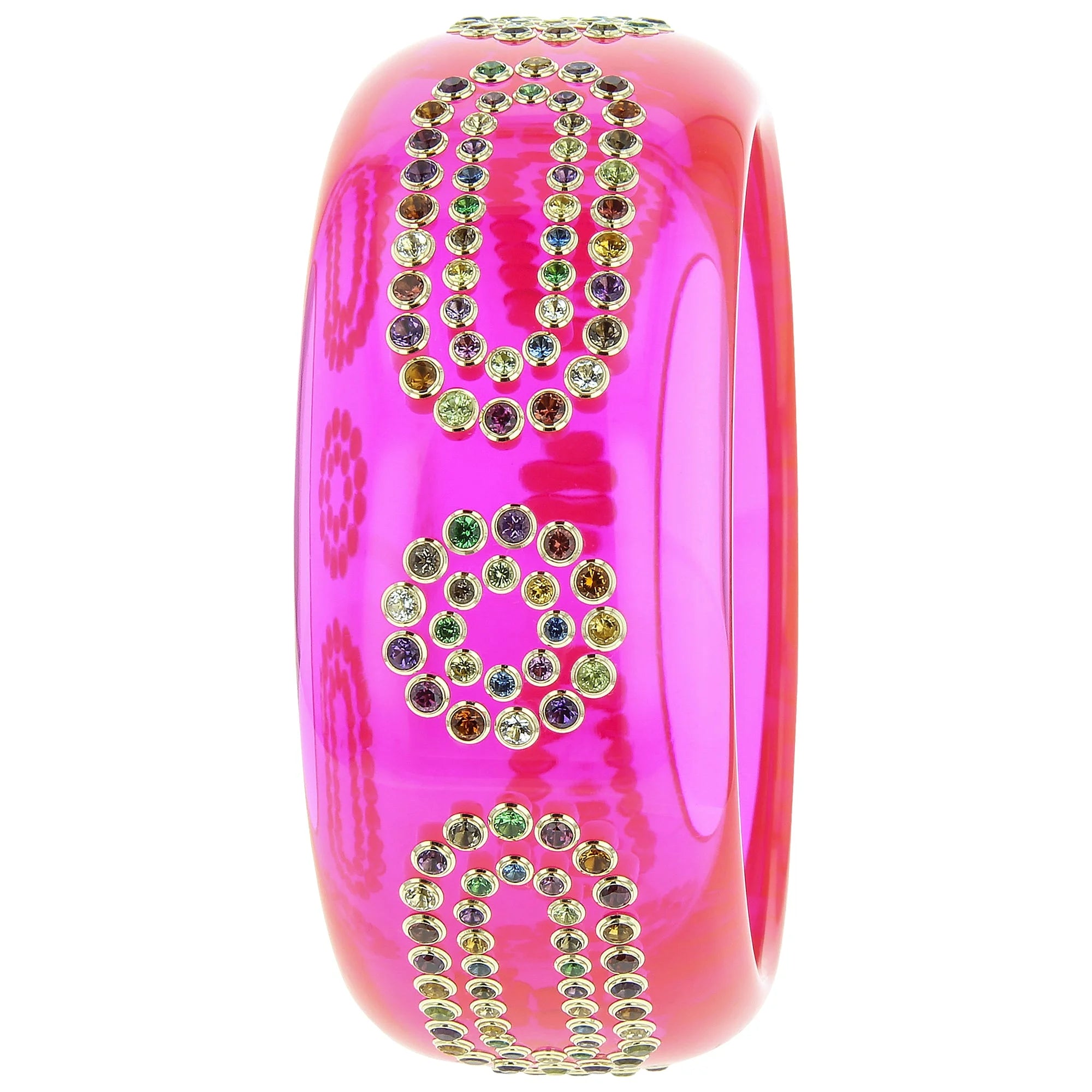 Machi Bangle | Saturated pink bakelite with stones. 