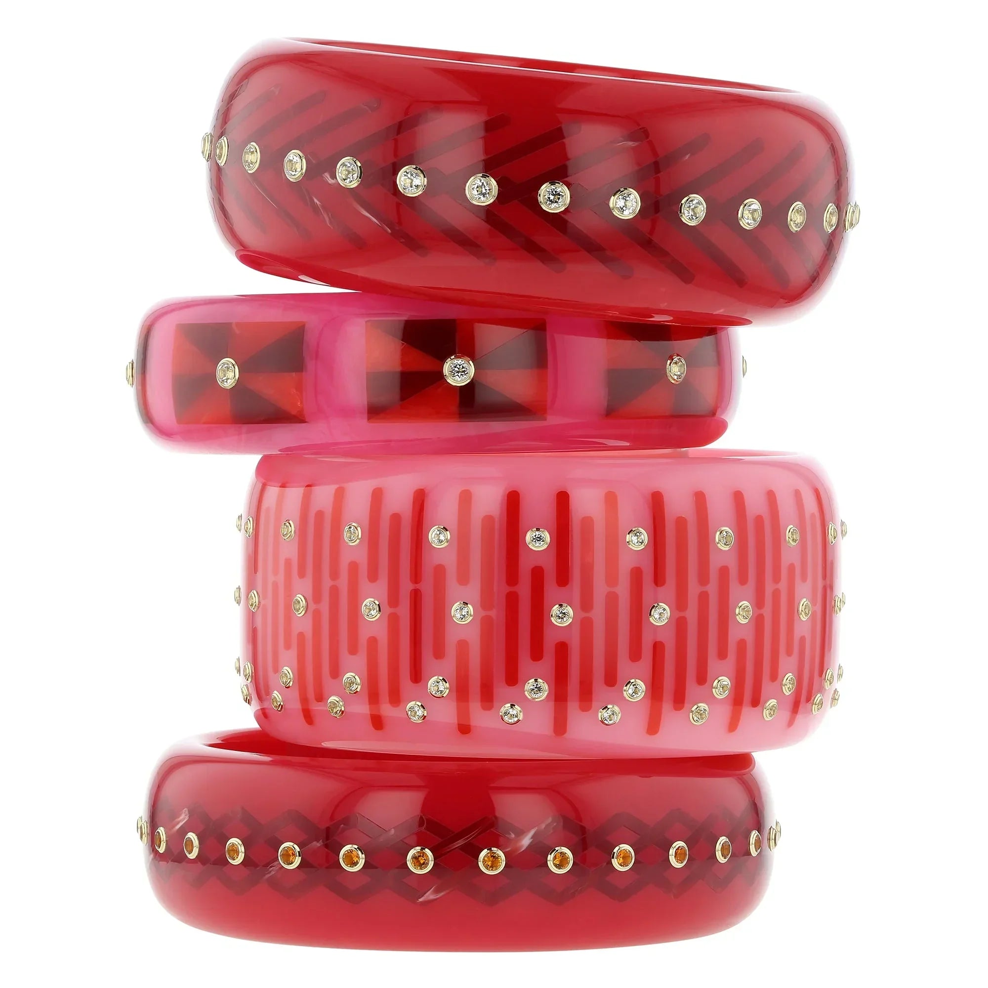Mara Bangle | Bakelite bangle with an arrow pattern inlay and stones.