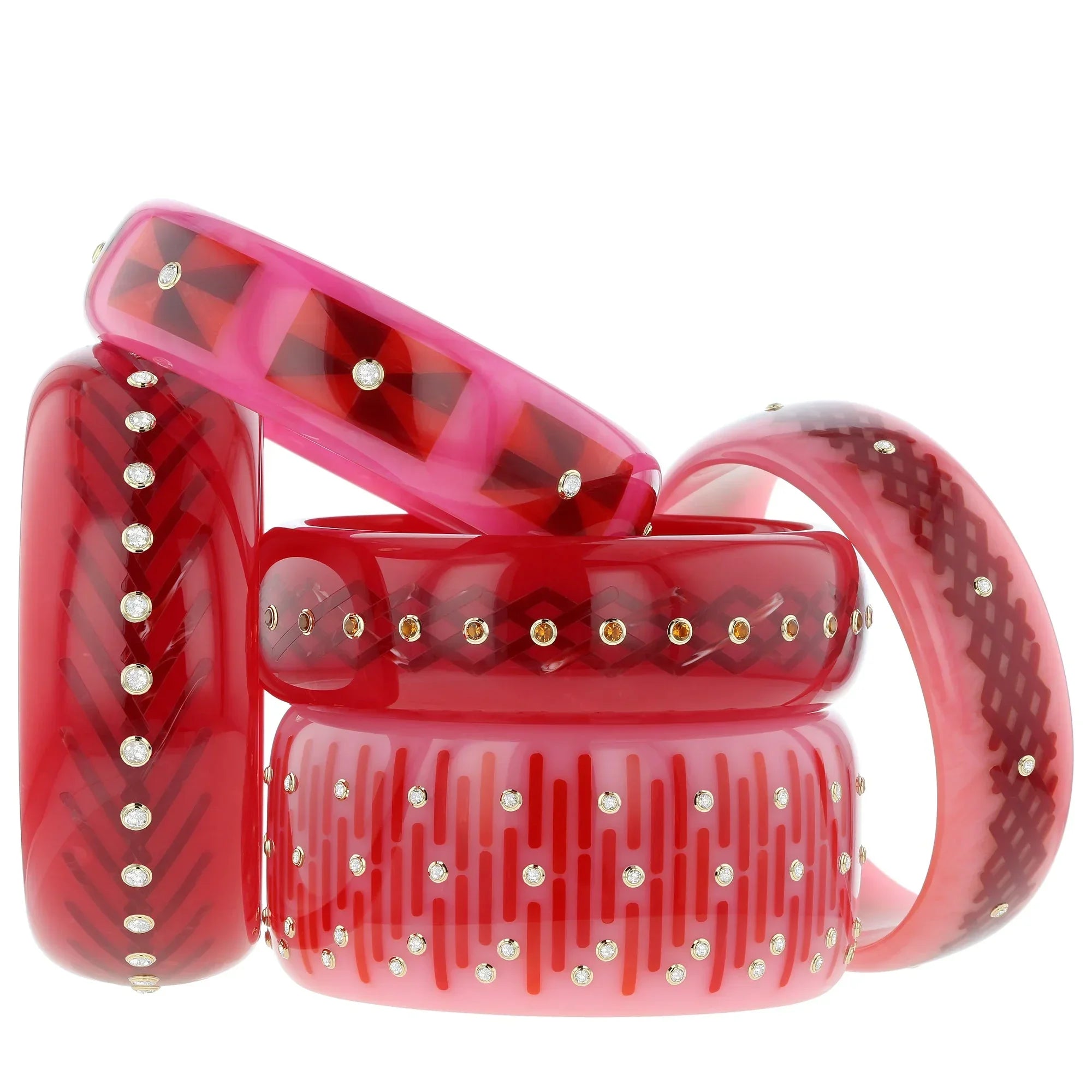 Mara Bangle | Bakelite bangle with an arrow pattern inlay and stones.