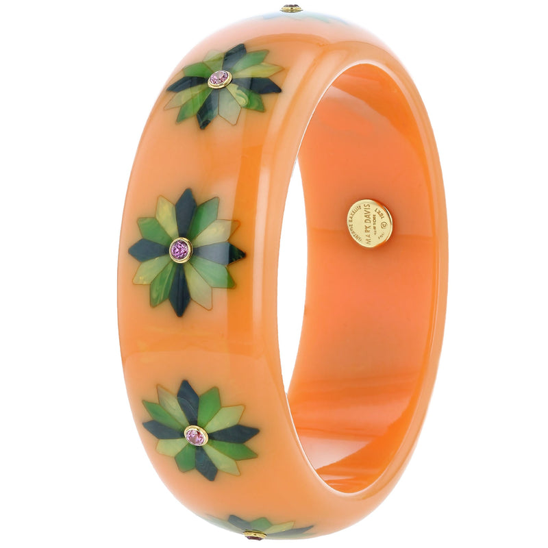 Maren Bangle | Bakelite bangle with an inlay of flowers with colorful petals and set stones.