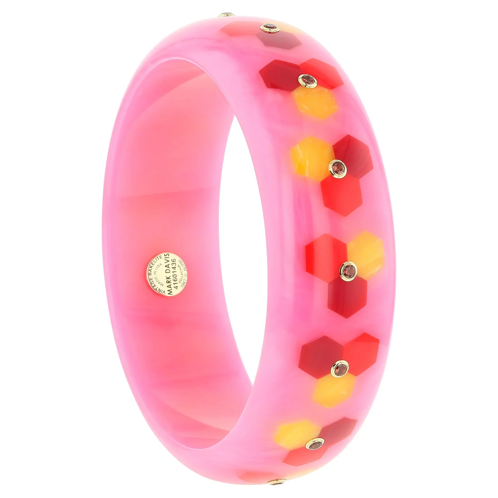 Margaret Bangle | Pretty pink bakelite with inlay and stones.