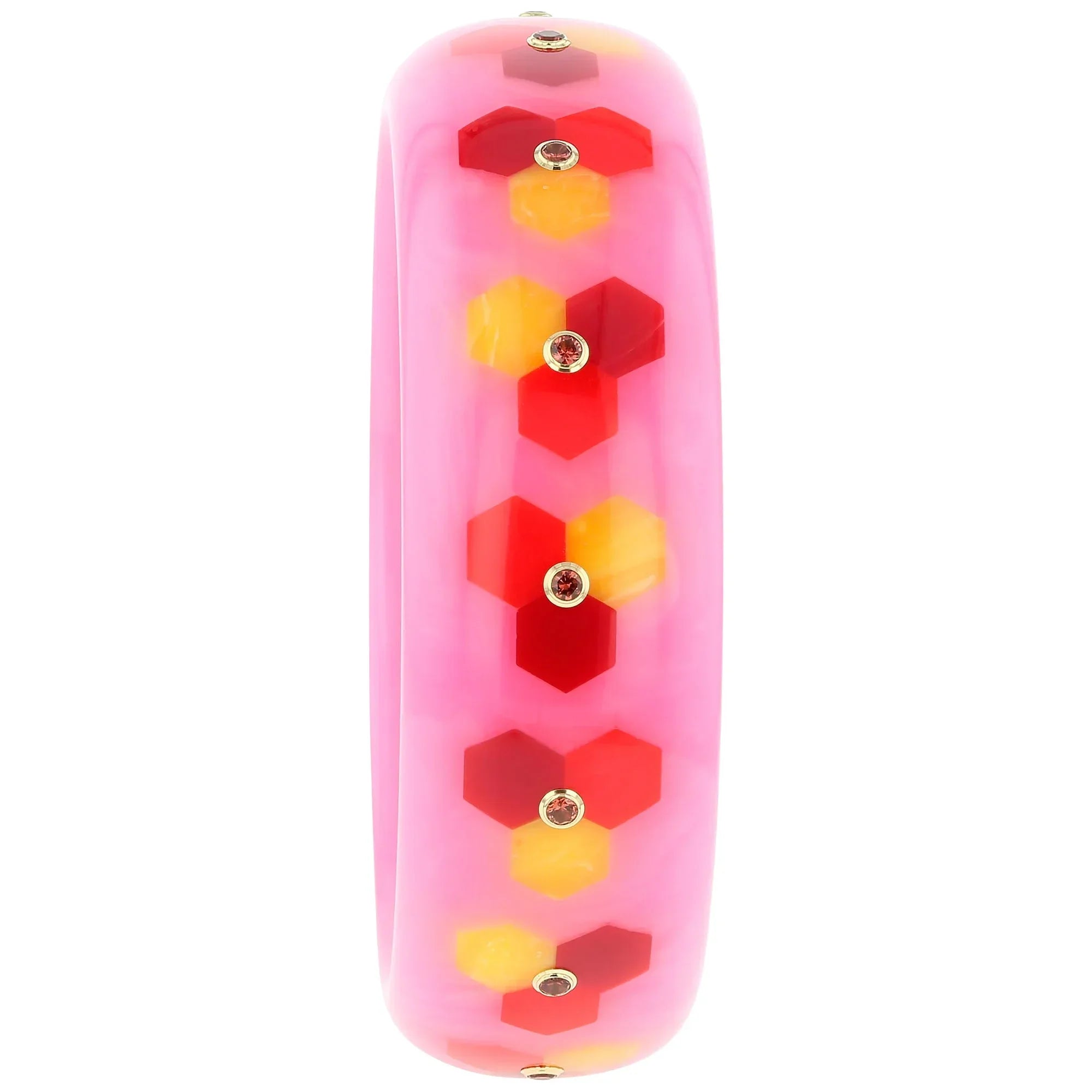 Margaret Bangle | Pretty pink bakelite with inlay and stones.