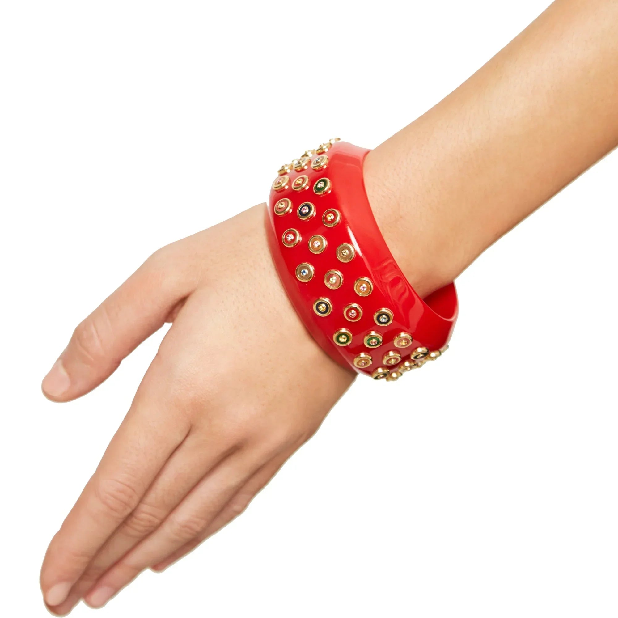 Marilyn III Bangle | Spectacular bakelite bangle with inlay and stones.