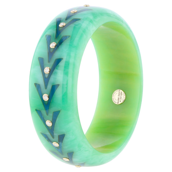 Marlowe Bangle | Sea foam green bakelite bangle with inlay and stones. 