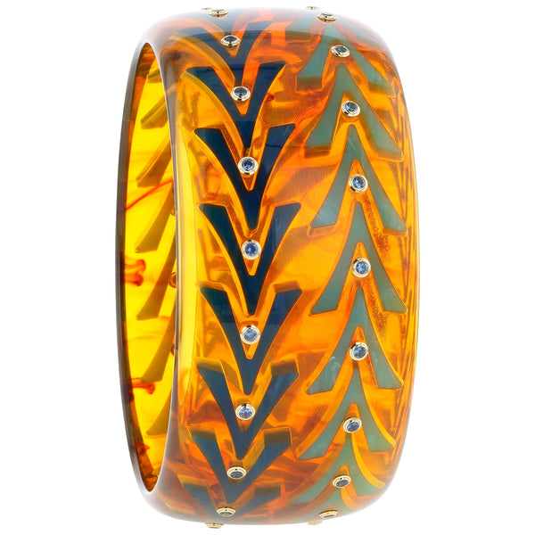 Marlowe II Bangle | Bakelite bangle with inlay and stones, phenomenal color. 