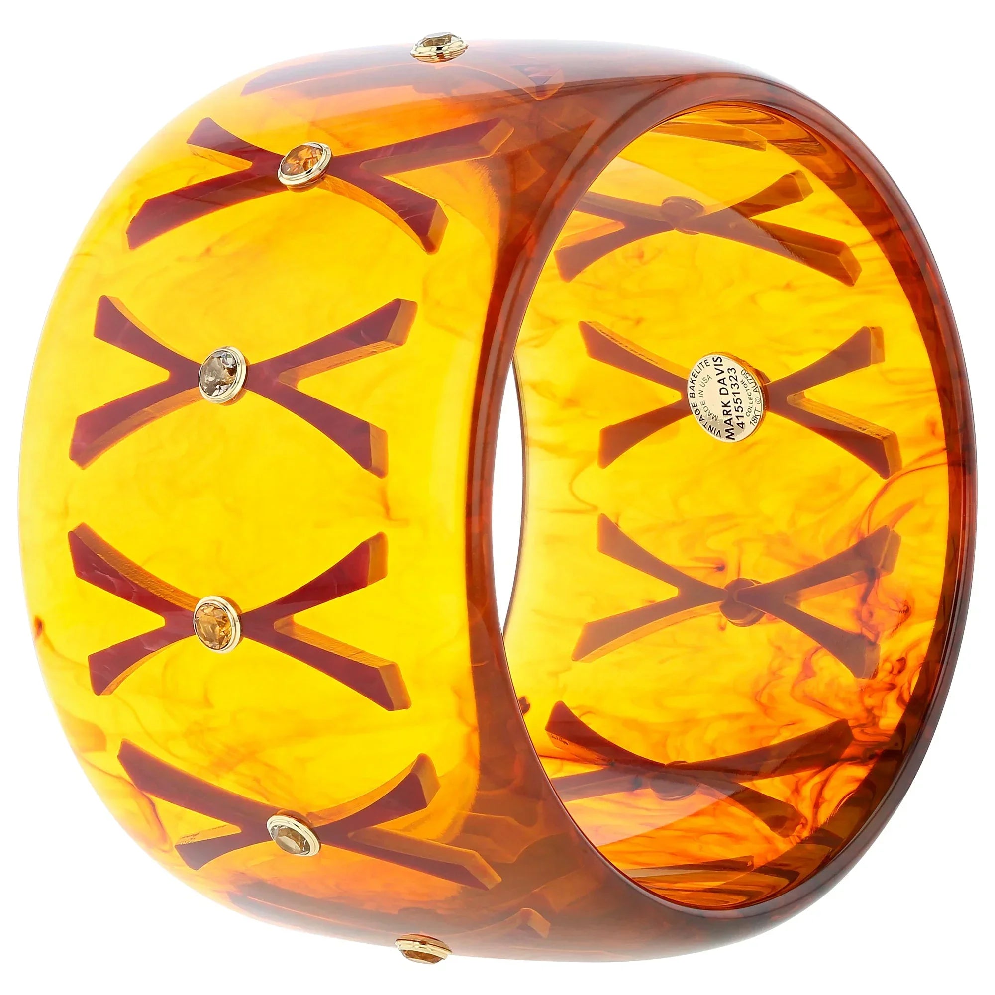 Martina Bangle | Bakelite with X pattern inlay and stones.