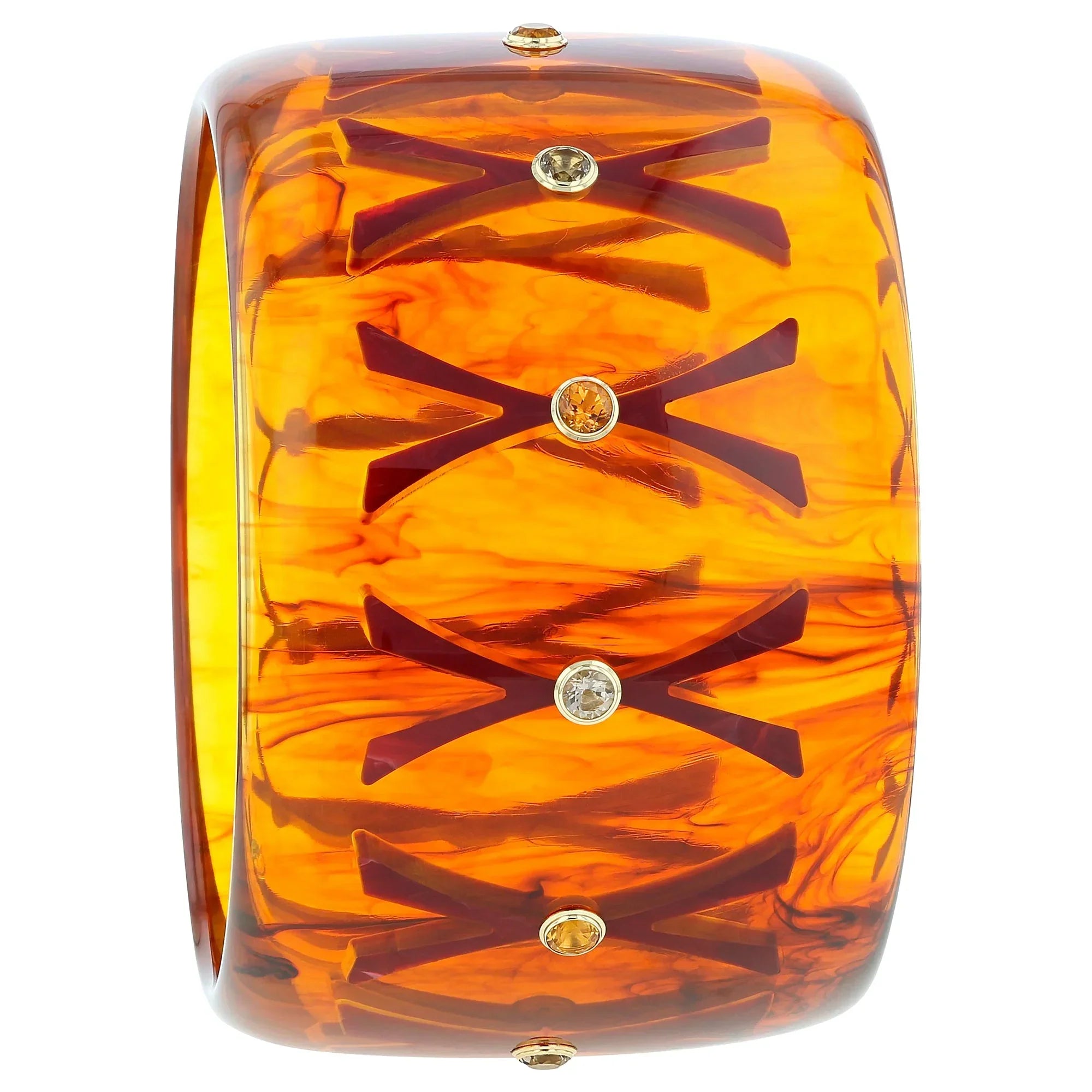 Martina Bangle | Bakelite with X pattern inlay and stones.