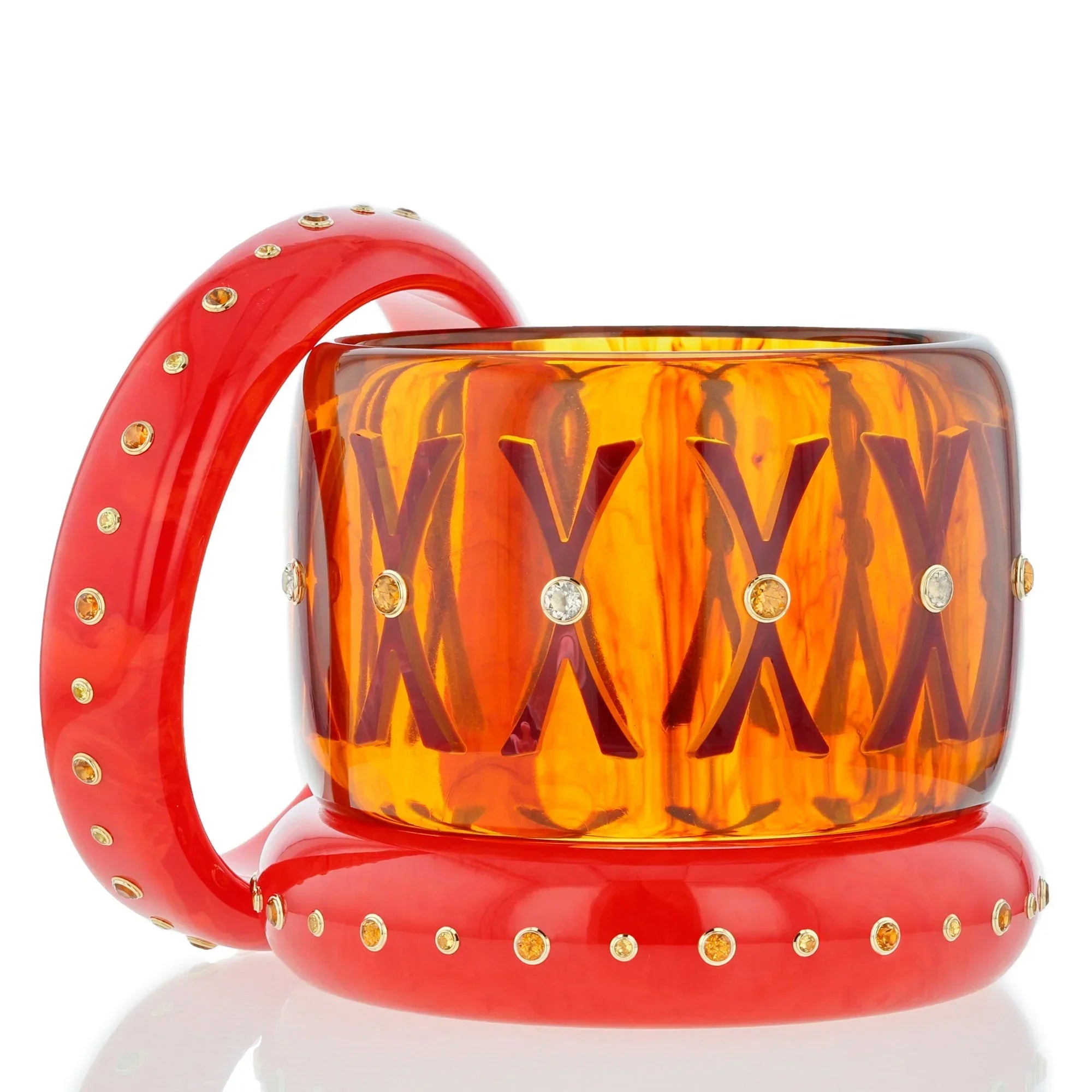 Martina Bangle | Bakelite with X pattern inlay and stones.