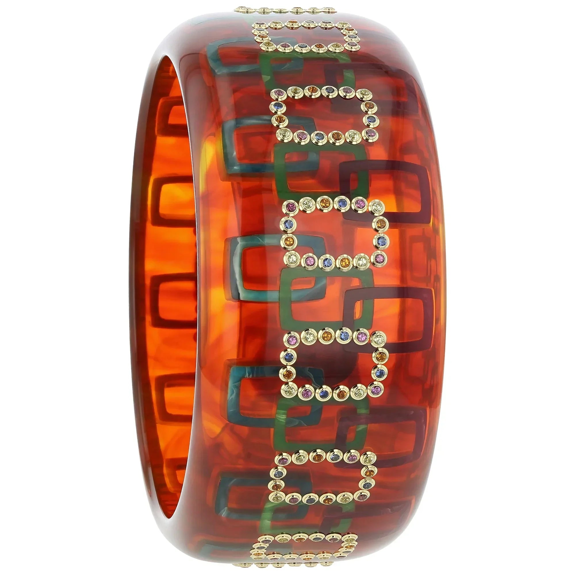 Milana Remi Bangle | Bakelite bangle with inlaid rectangles and stones.