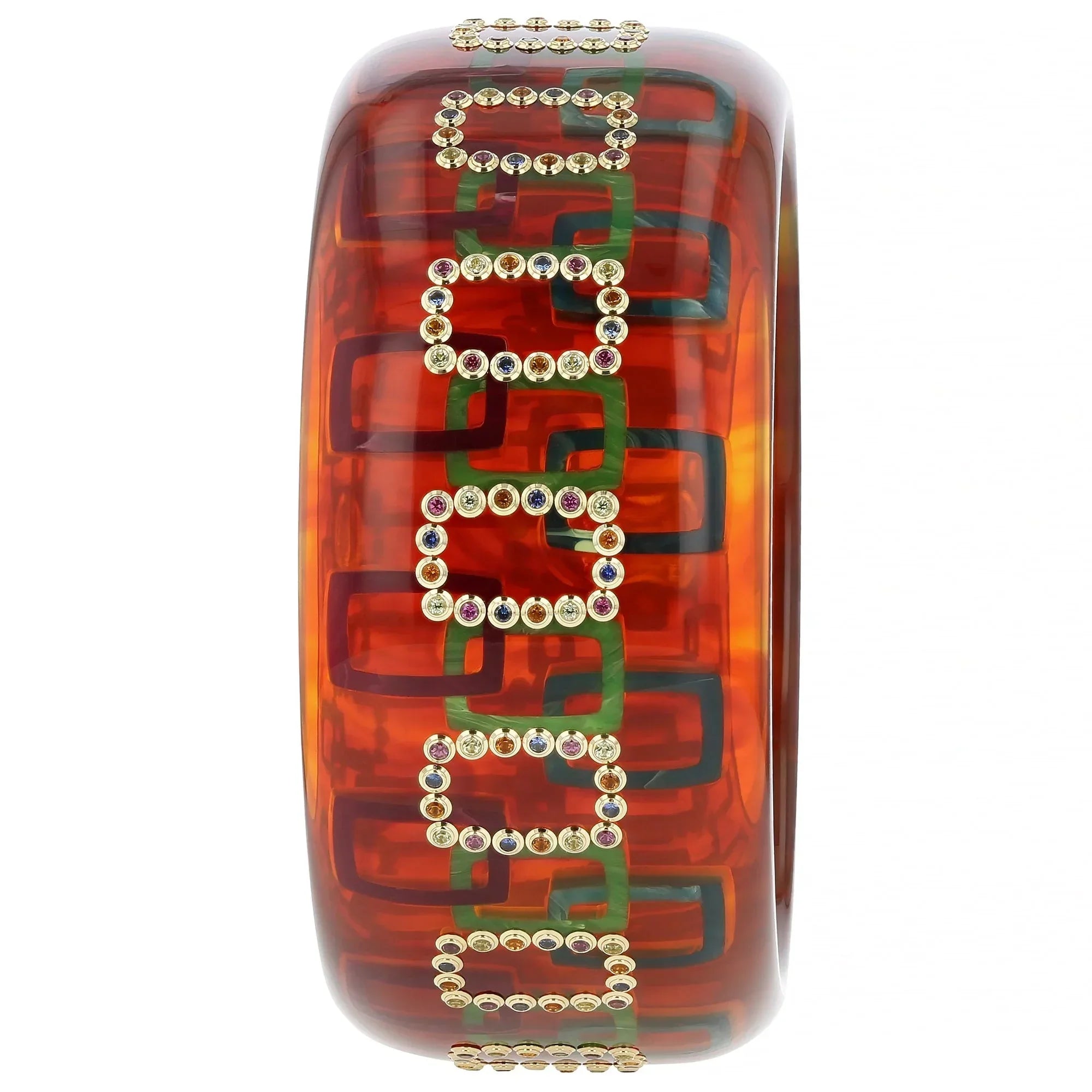 Milana Remi Bangle | Bakelite bangle with inlaid rectangles and stones.