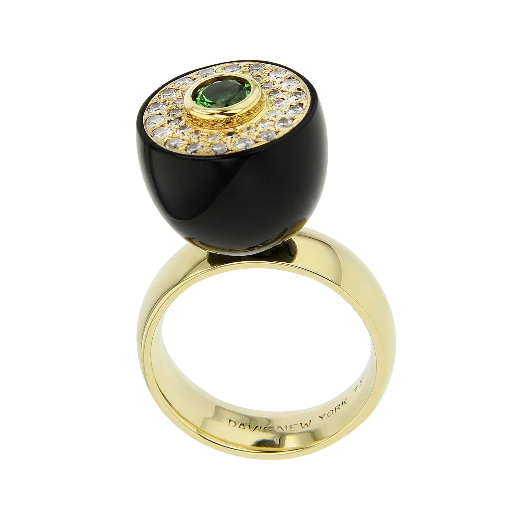 Monika Ring | Sculptural bakelite ring with stones and a gold band.