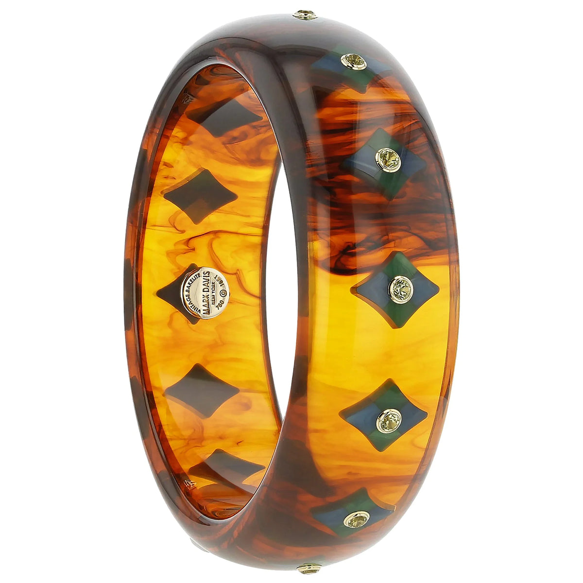 Natalia Bangle | Bakelite with inlay and stones. 