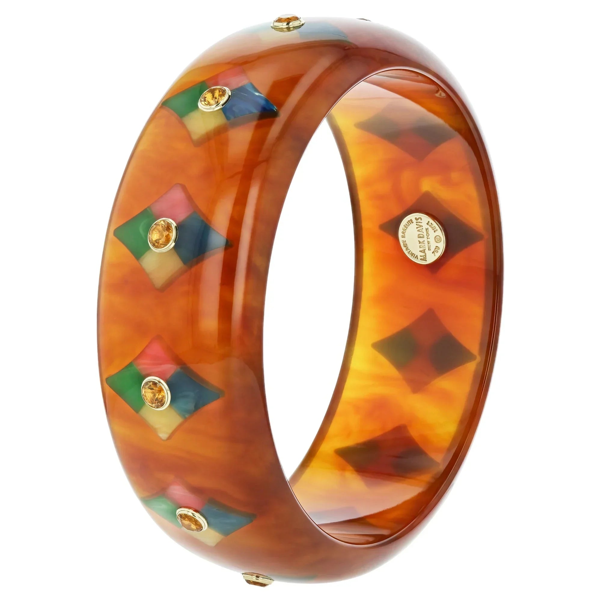 Natalia Bangle | Bakelite bangle with kite shape inlay and stones.